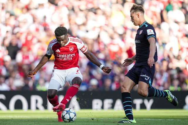 Bukayo Saka of Arsenal on the ball during the Pre-season friendly match Arsenal vs Athletic Bilbao at Emirates Stadium, London, United Kingdom, 9th August 2025

(Photo by Harvey Murphy/News Images)