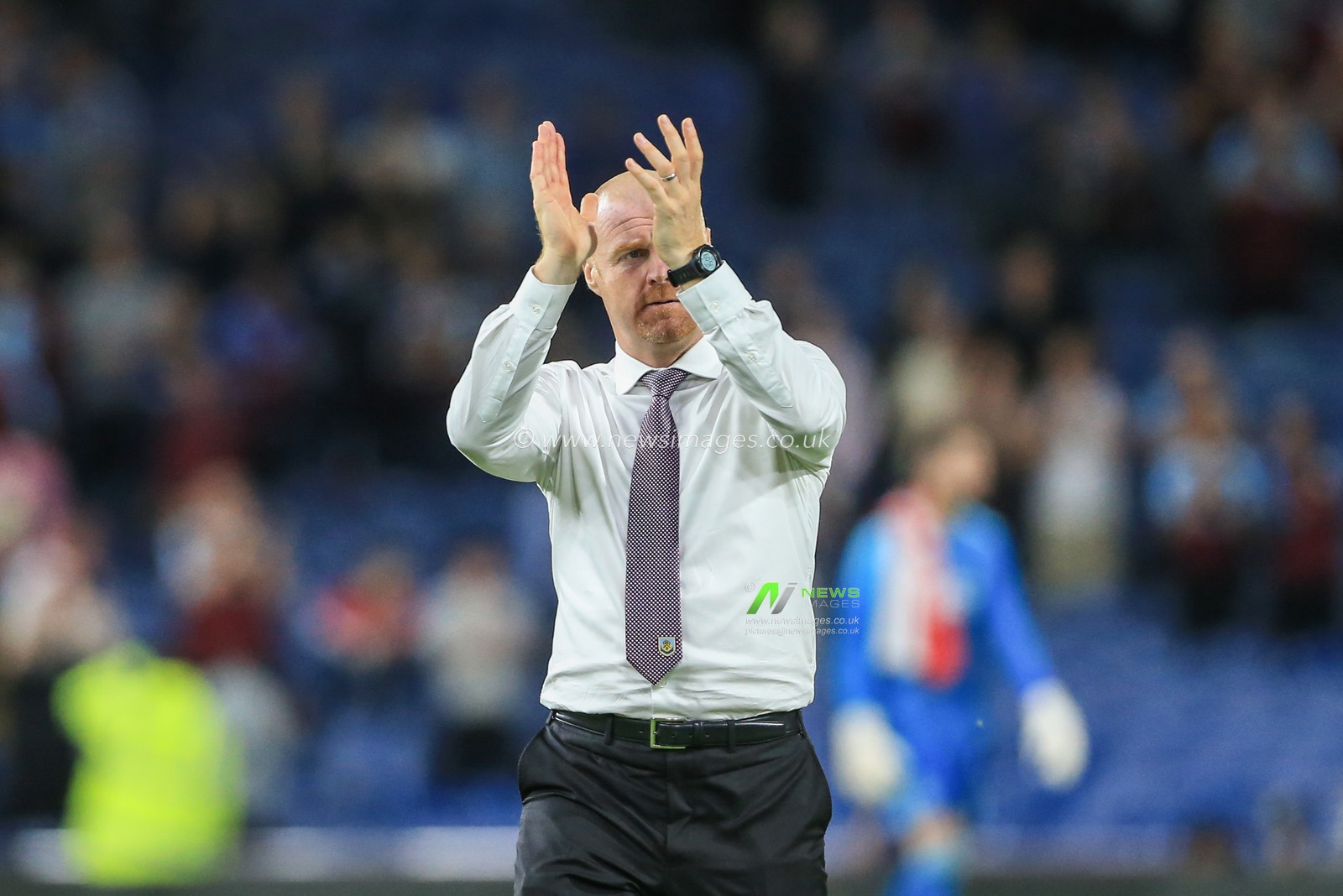 2nd August 2018, Turf Moor, Burnley, England; UAFA Europa League Qualifying Second Round Burnley v Aberdeen; Sean Dyche manager of Burnley applauds the fans as Burnley win 3-1
