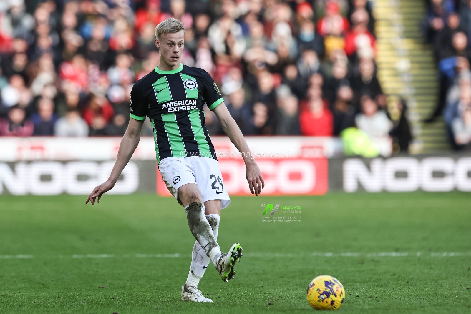 Jan Paul van Hecke of Brighton & Hove Albion with the ball during the Premier League match Sheffield United vs Brighton and Hove Albion at Bramall Lane, Sheffield, United Kingdom, 18th February 2024

(Photo by Mark Cosgrove/News Images)