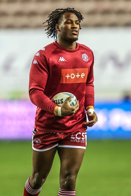 Junior Nsemba of Wigan Warriors in the pre-game warm up during the Betfred Super League round 5 match Wigan Warriors vs York Knights at The Brick Community Stadium, Wigan, United Kingdom on 19 March 2026

(Photo by Alfie Cosgrove/News Images)