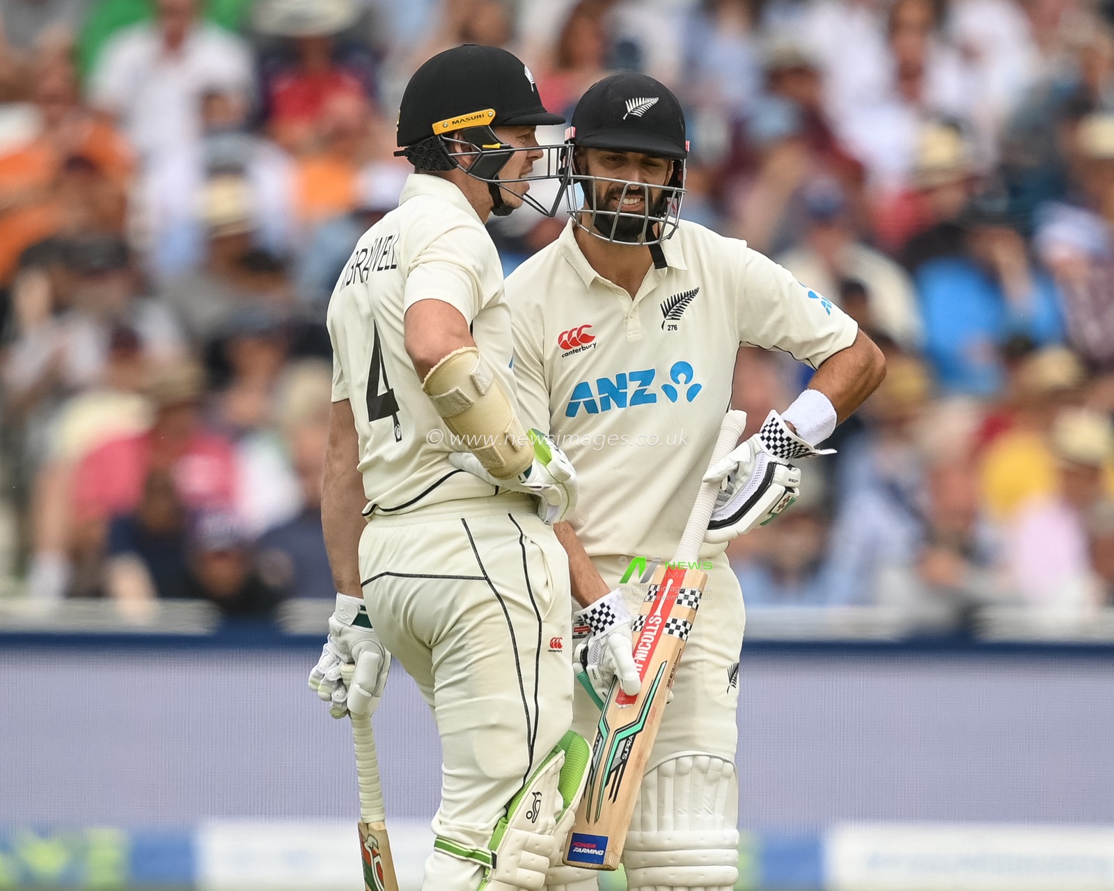 Michael Bracewell of New Zealand and Daryl Mitchell of New Zealand chat during day 2 of the 2nd Test between the New Zealand Blackcaps and England at Trent Bridge Cricket Ground, Nottingham, England on Saturday 11 June 2022.