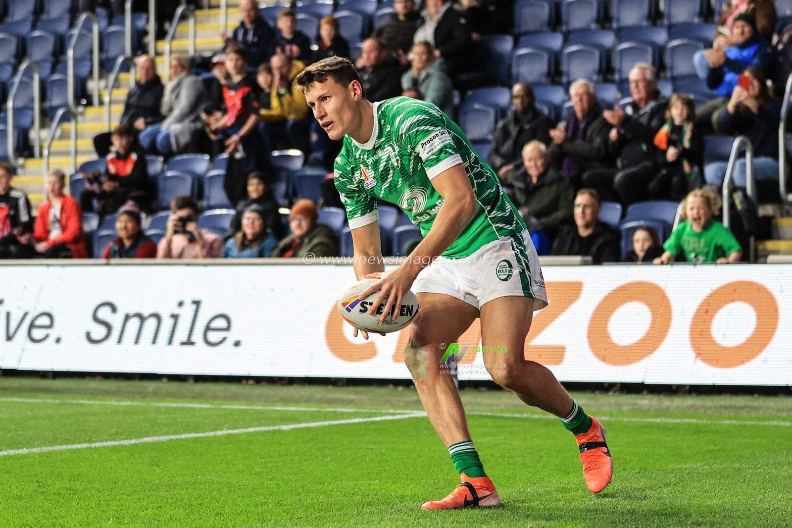 Innes Senior of Ireland goes over for a tryduring the Rugby League World Cup 2021 match Jamaica vs Ireland at Headingley Stadium, Leeds, United Kingdom, 16th October 2022

(Photo by Mark Cosgrove/News Images)