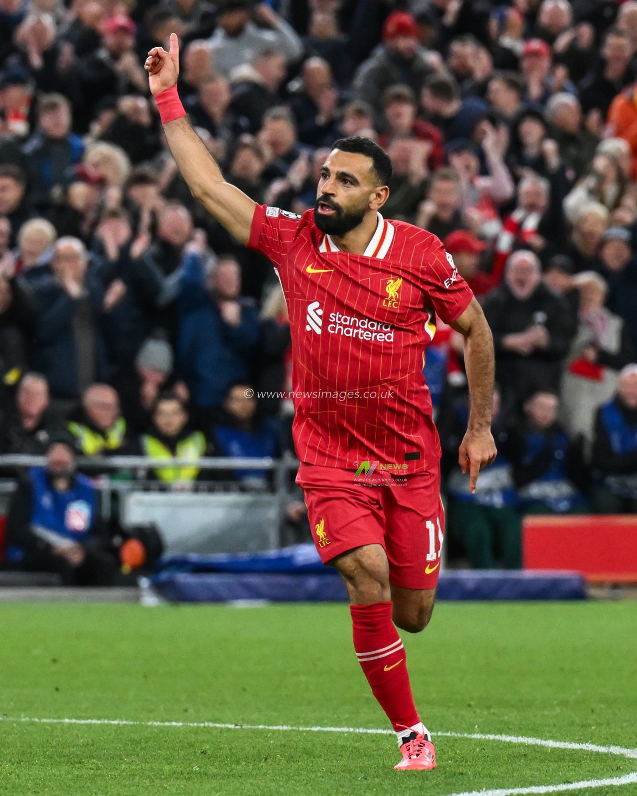 Mohamed Salah of Liverpool celebrates his goal to make 2-0 during the UEFA Champions League  - League Stage match Liverpool vs Bologna at Anfield, Liverpool, United Kingdom, 2nd October 2024

(Photo by Craig Thomas/News Images)