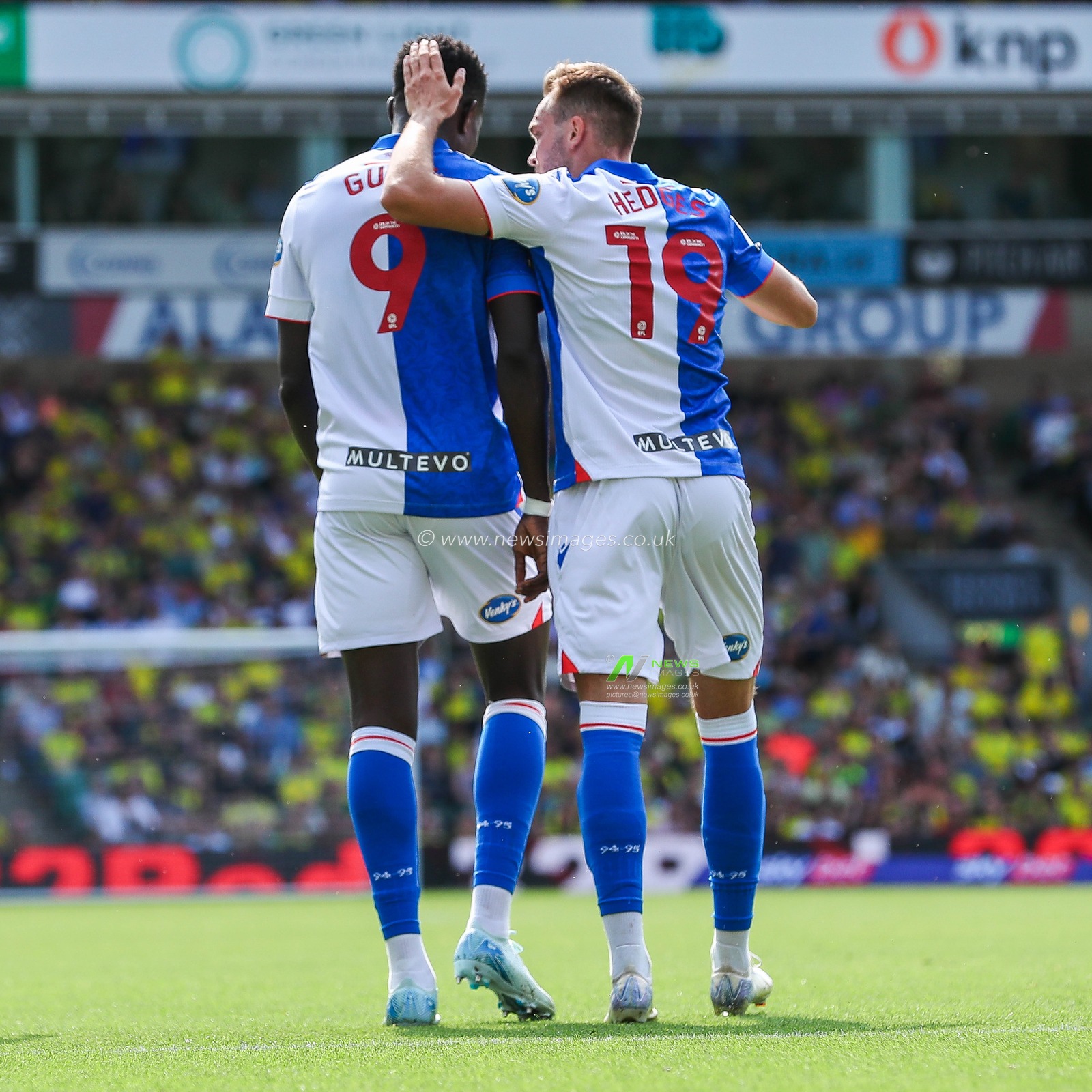 Ryan Hedges of Blackburn Rovers celebrates with teammates after scoring the team's first goal during the Sky Bet Championship match Norwich City vs Blackburn Rovers at Carrow Road, Norwich, United Kingdom, 17th August 2024

(Photo by Izzy Poles/News Images)