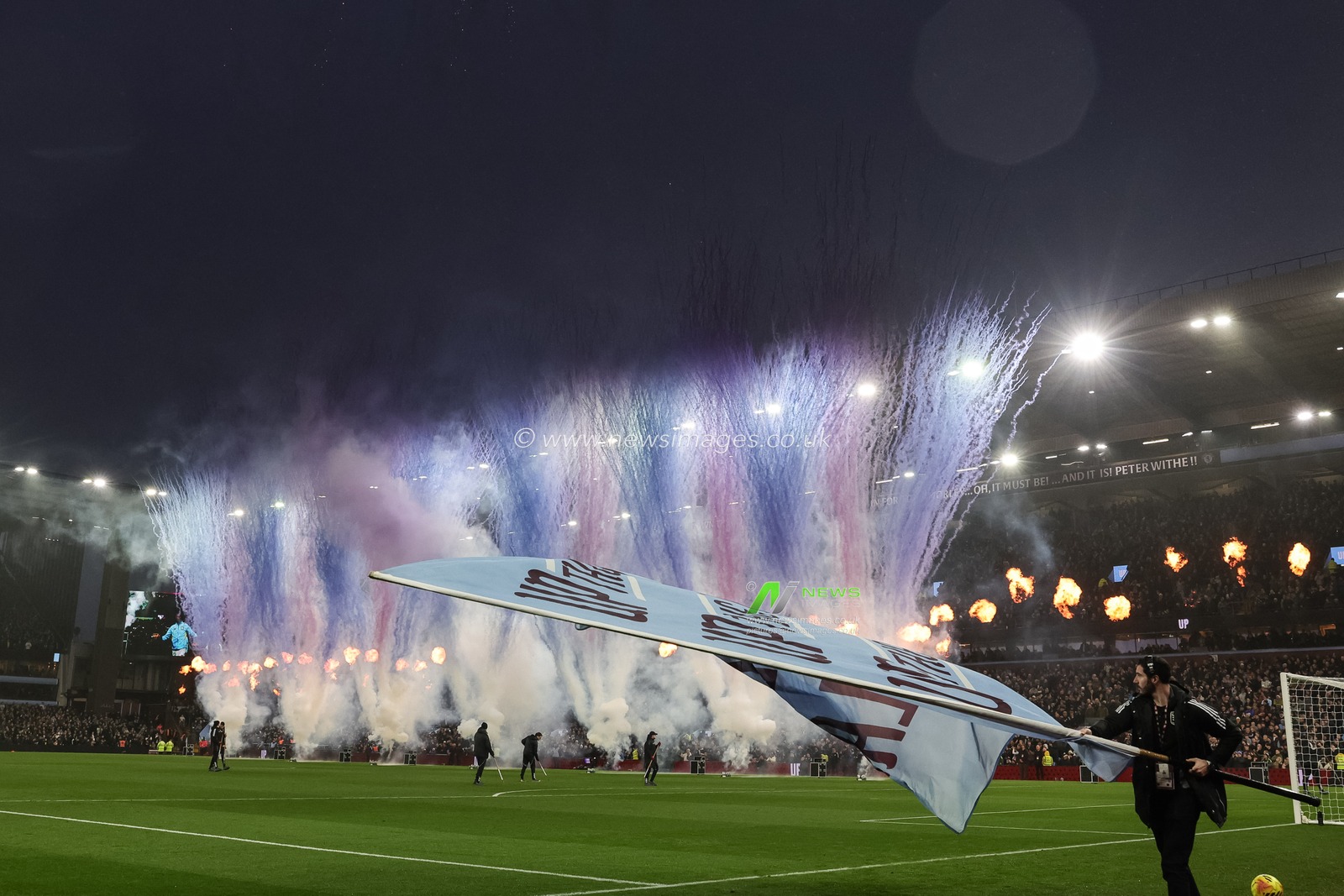 Fireworks go off as the teams com out  during the Premier League match Aston Villa vs Everton at Villa Park, Birmingham, United Kingdom, 18th January 2026

(Photo by Mark Cosgrove/News Images)