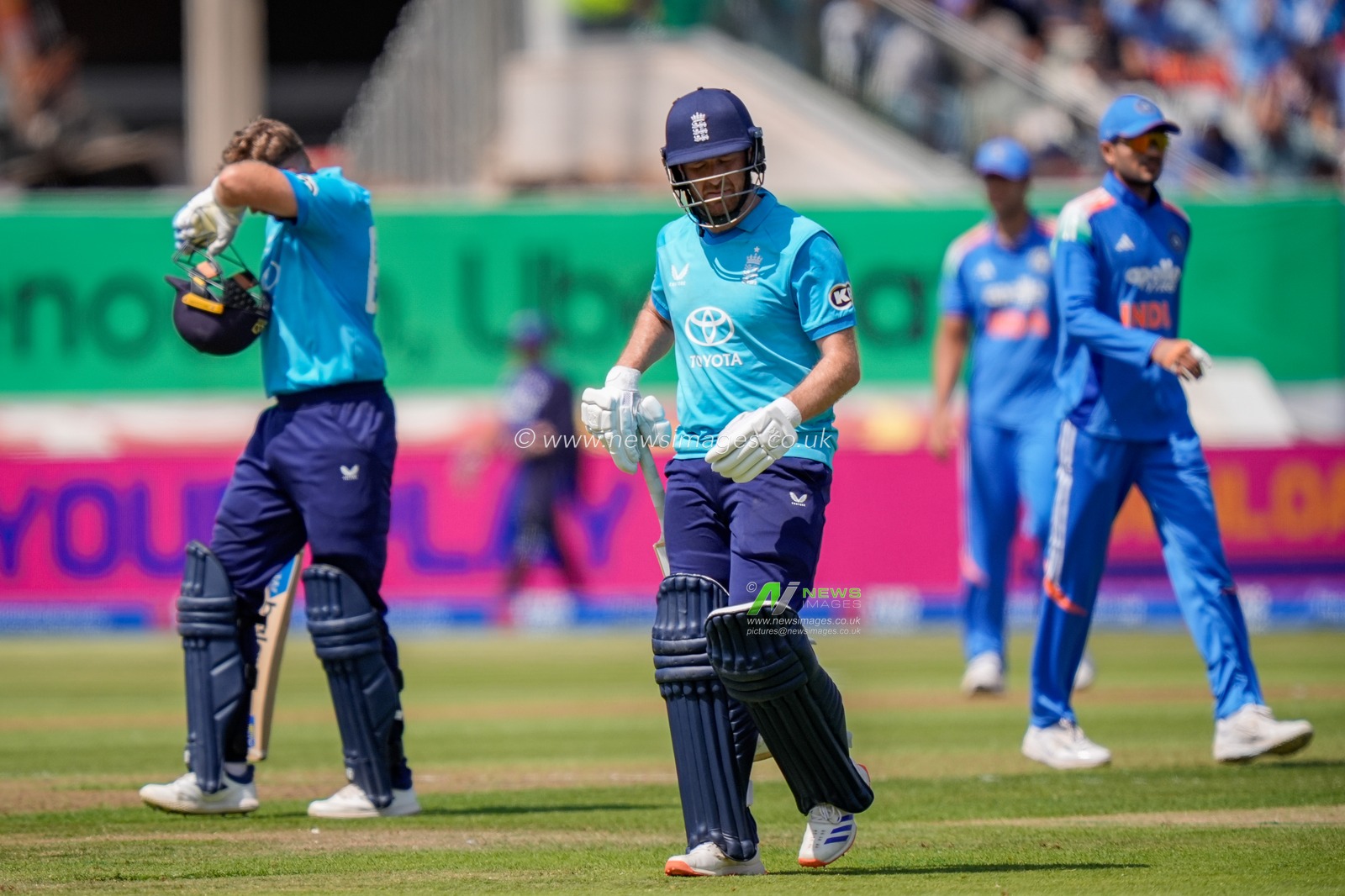 Liam Dawson of England walks off after being dismissed during the 1st Metro Bank ODI match England vs India at Edgbaston, Birmingham, United Kingdom on 14 July 2026

(Photo by Maynard Manyowa/News Images)