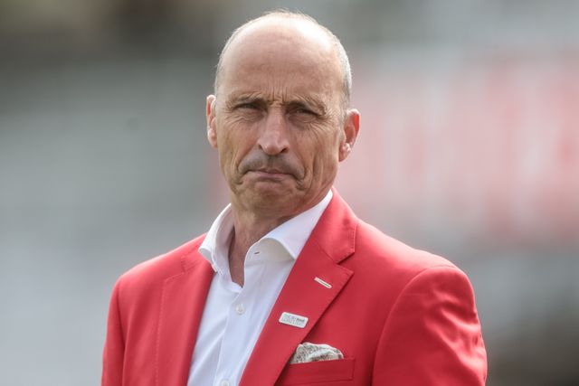 Nasser Hussain is dressed in a red jacket for #RedforRuth day for the Ruth Strauss Foundation during the 1st Rothesay Test Match Day 2 match England vs New Zealand at Lords, London, United Kingdom on 05 June 2026

(Photo by Mark Cosgrove/News Images)