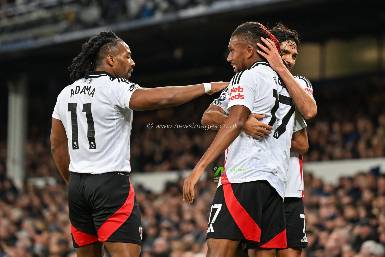 Alex Iwobi of Fulham celebrates his goal to make it 0-1 Fulham during the Premier League match Everton vs Fulham at Goodison Park, Liverpool, United Kingdom, 26th October 2024

(Photo by Cody Froggatt/News Images)