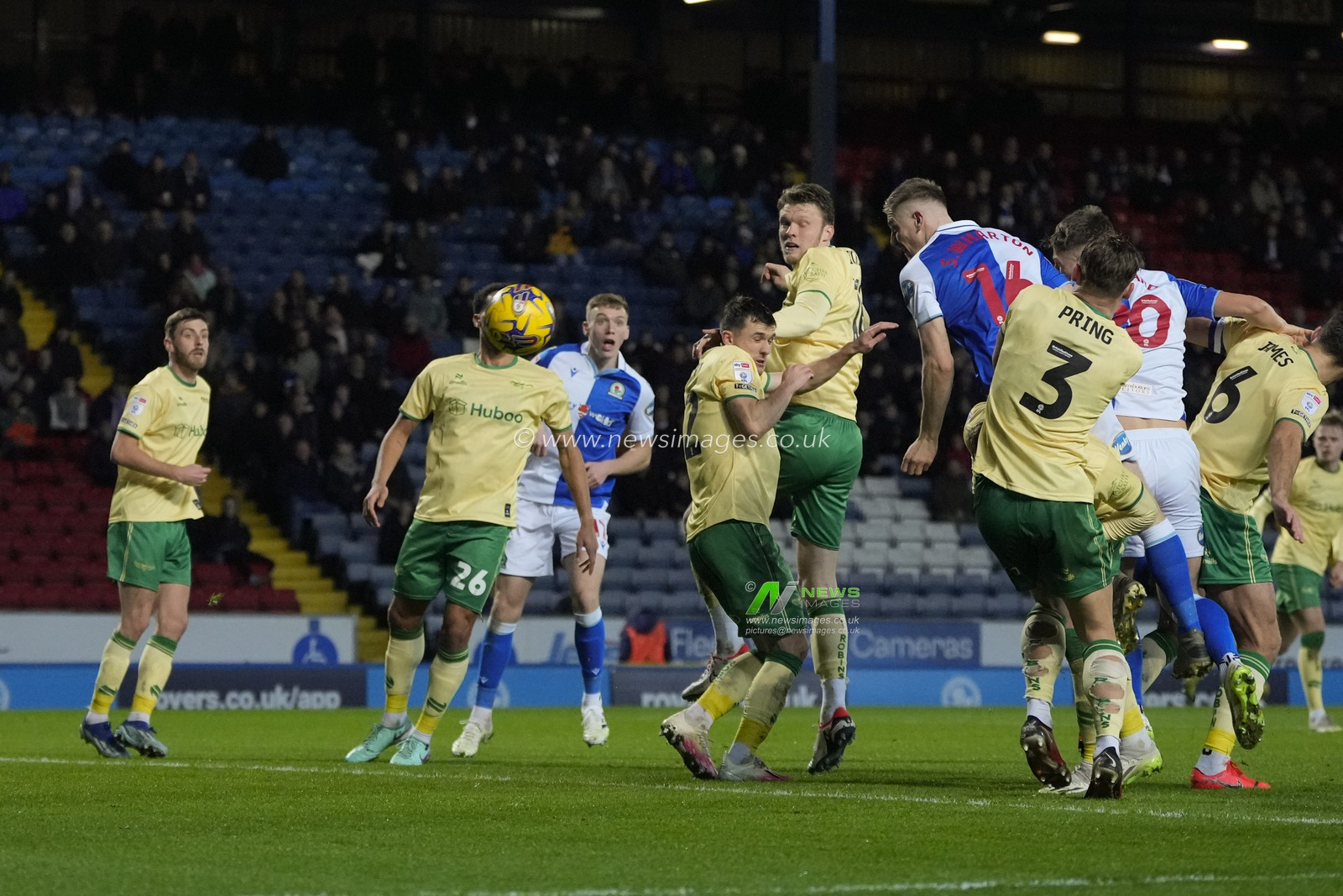 Scott Wharton #16 of Blackburn Rovers heads a goal to make it 2-0 during the Sky Bet Championship match Blackburn Rovers vs Bristol City at Ewood Park, Blackburn, United Kingdom, 12th December 2023

(Photo by Steve Flynn/News Images)