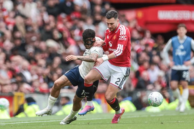 Diogo Dalot of Manchester United and \f10\battle for the ball during the Premier League match Manchester United vs Nottingham Forest at Old Trafford, Manchester, United Kingdom on 17 May 2026

(Photo by Mark Cosgrove/News Images)