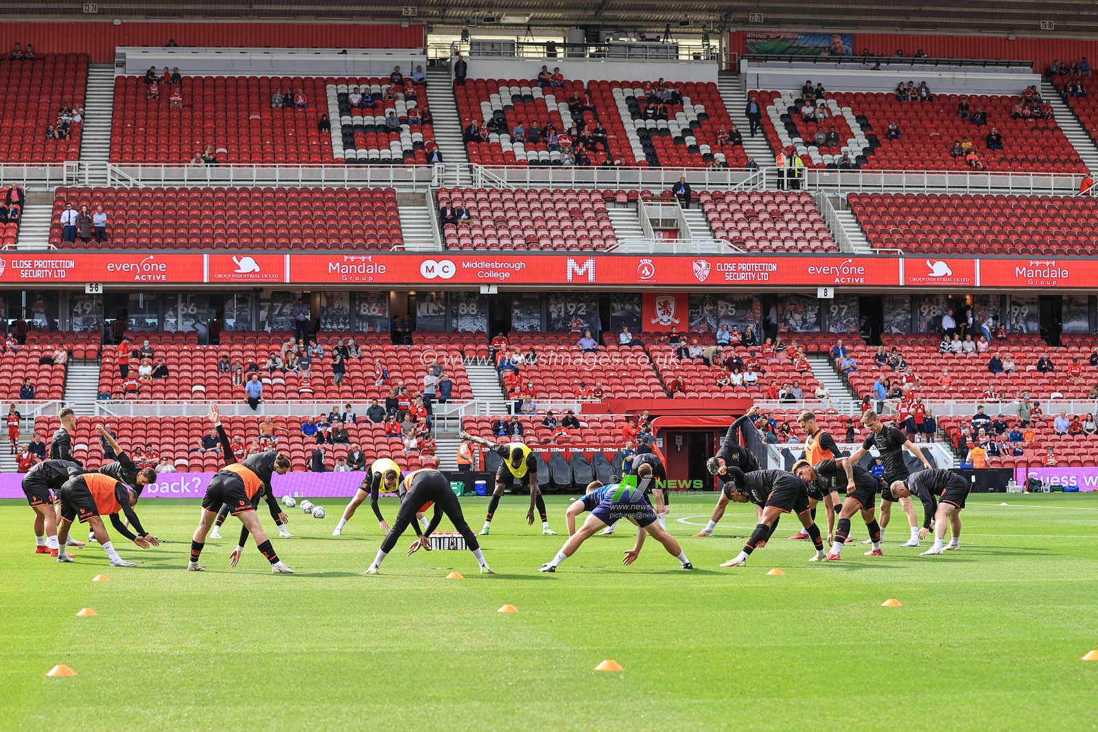Blackpool payers during the pre-game warmup