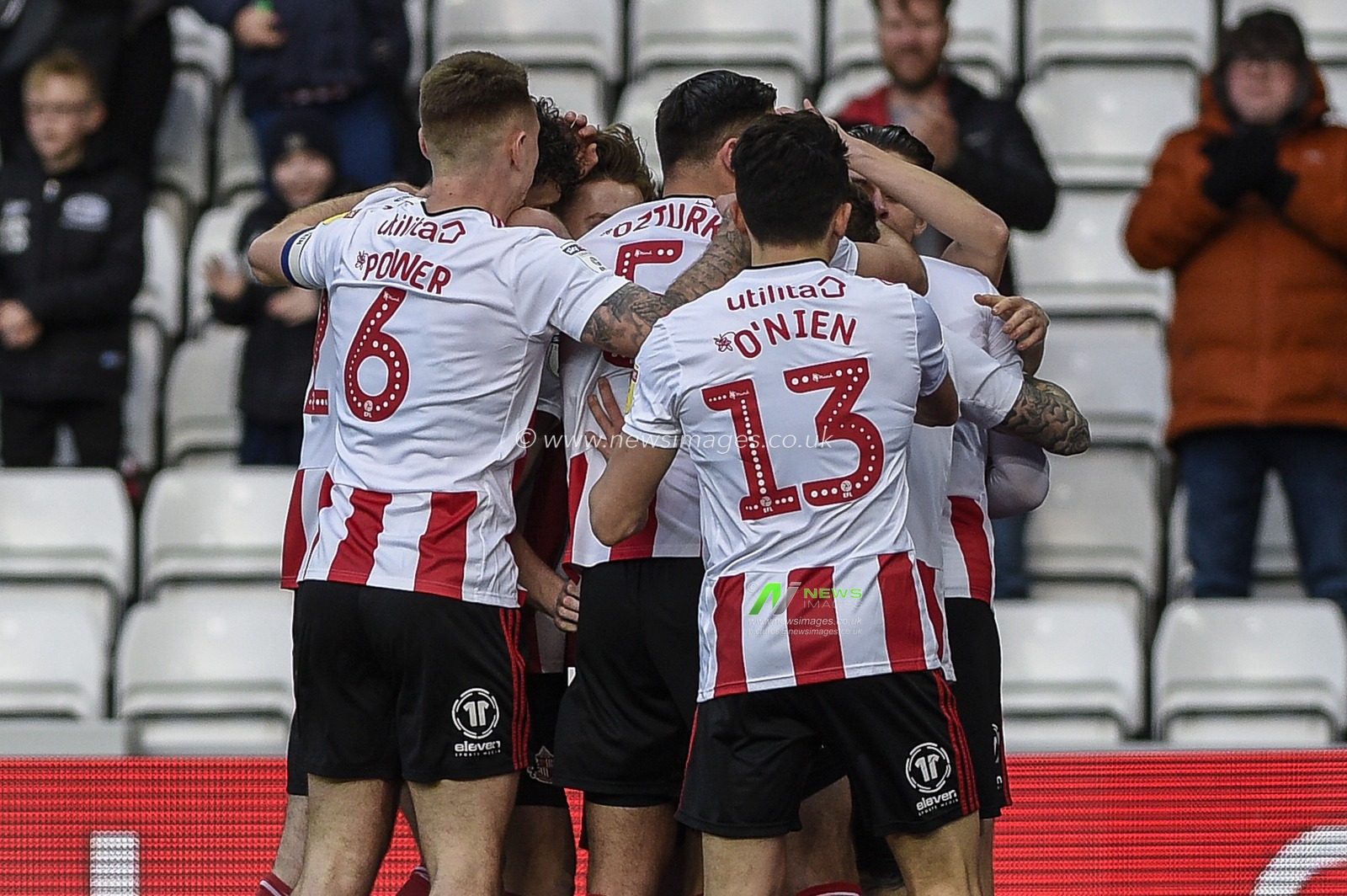 11th January 2020, Stadium Of Light, Sunderland, England; Sky Bet League 1, Sunderland v Wycombe Wanderers : Charlie Wyke (9) of Sunderland celebrates his goal with his team mates after scoring to make it 1-0 

Credit: Iam Burn/News Images