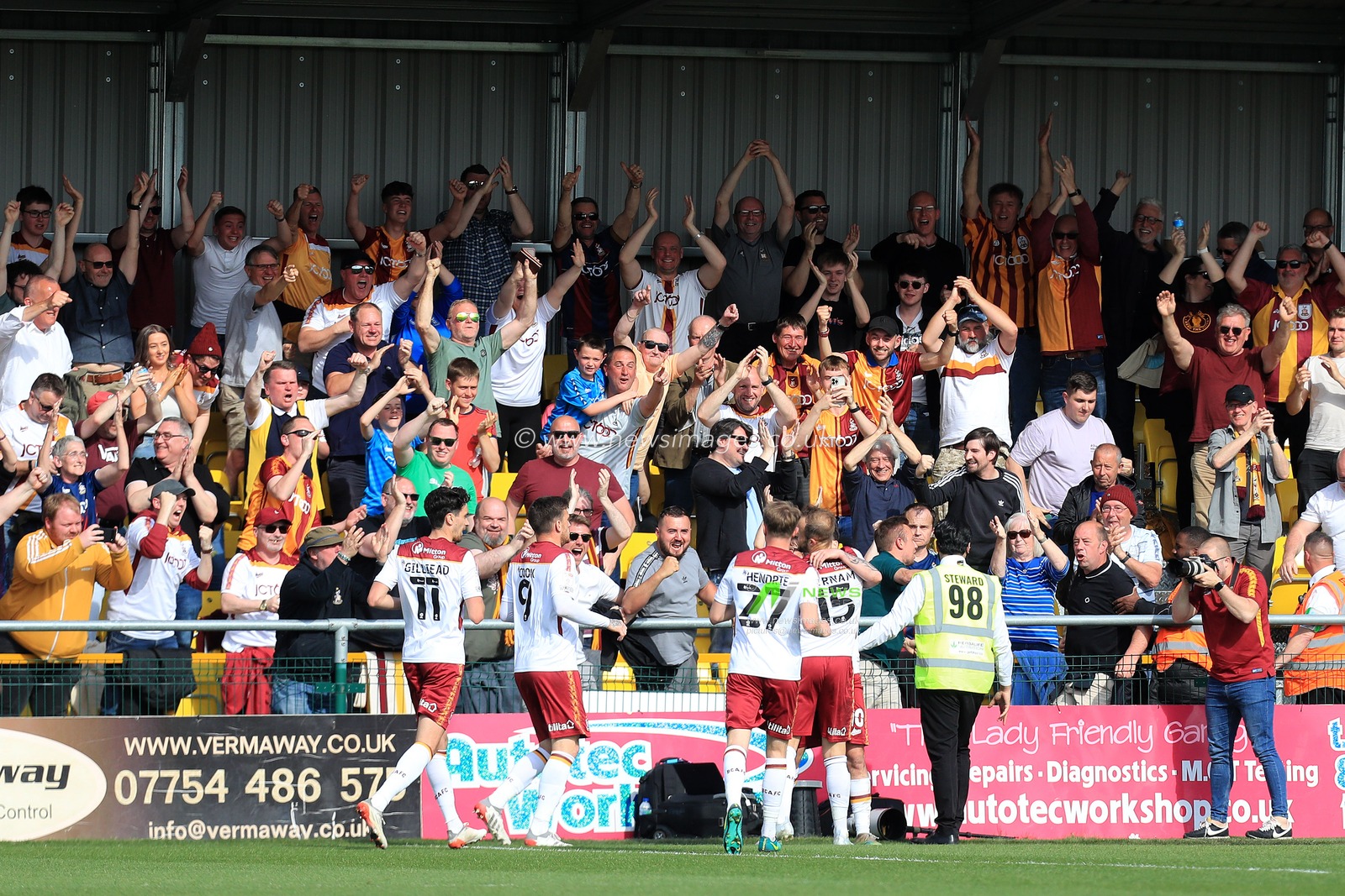 GOAL: Bradford City fans celebrate the goal from Charles Vernam #15 of Bradford City