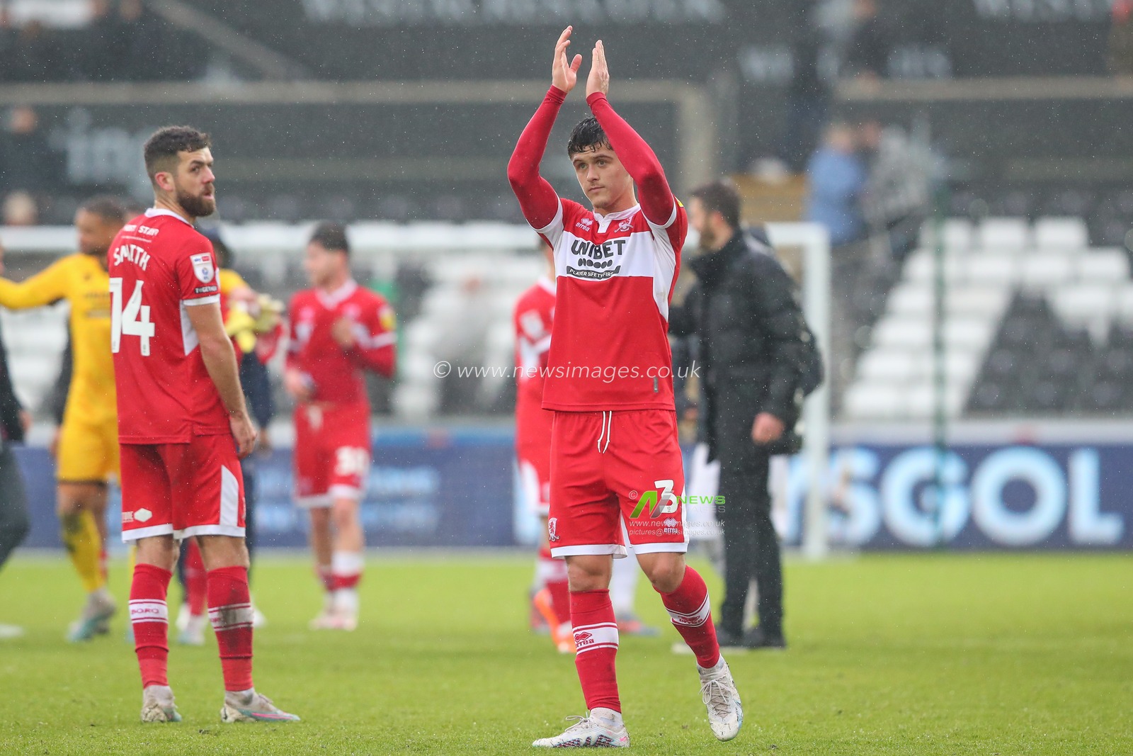 Ryan Giles #3 of Middlesbrough applauds the travelling fans after the Sky Bet Championship match Swansea City vs Middlesbrough at Swansea.com Stadium, Swansea, United Kingdom, 11th March 2023

(Photo by Gareth Evans/News Images)
