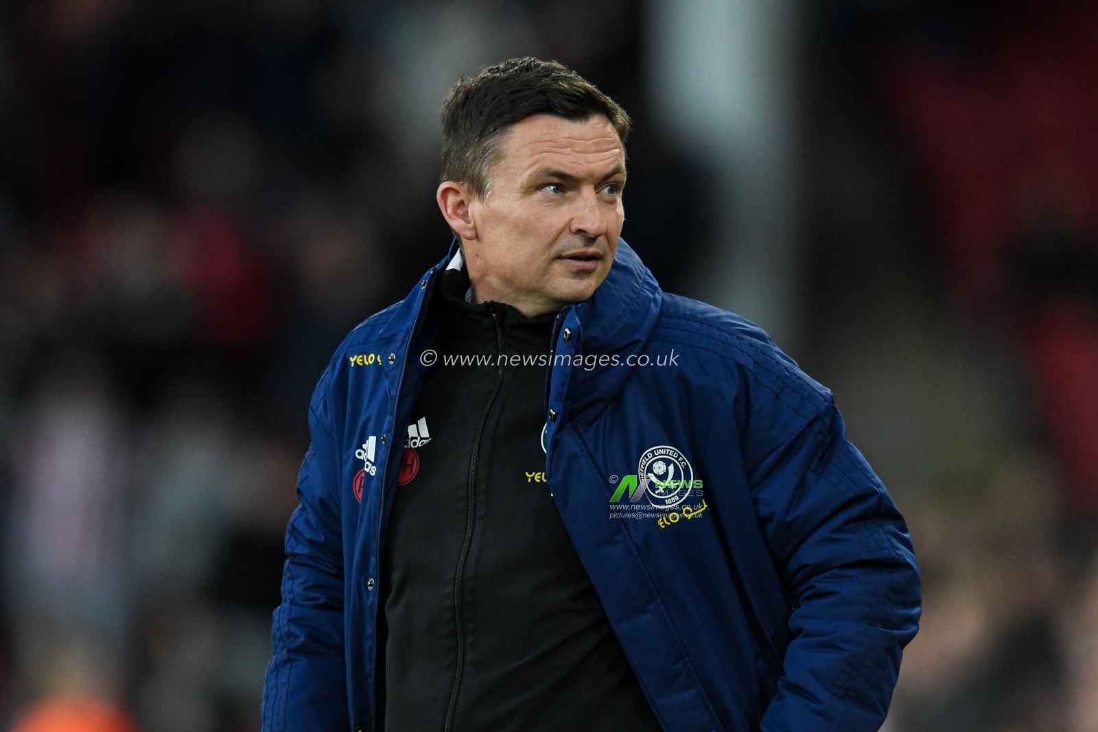 Paul Heckingbottom manager of Sheffield United looks over his shoulder