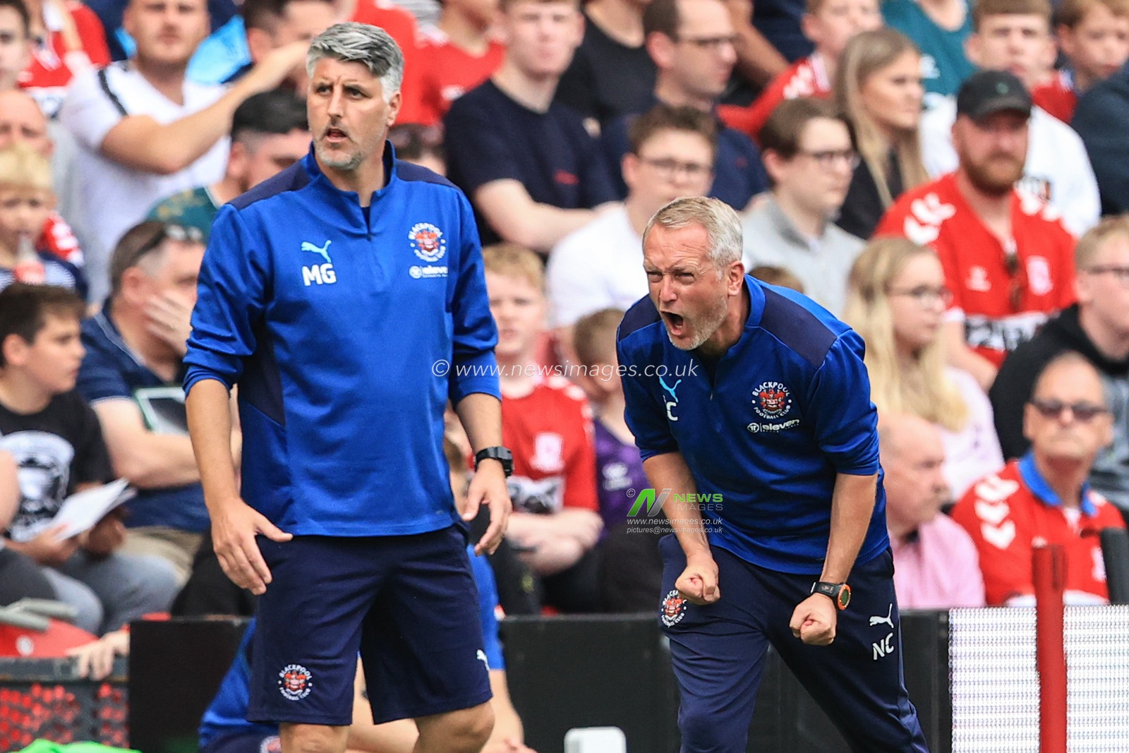 Neil Critchley Head Coach of Blackpool reacts during the game