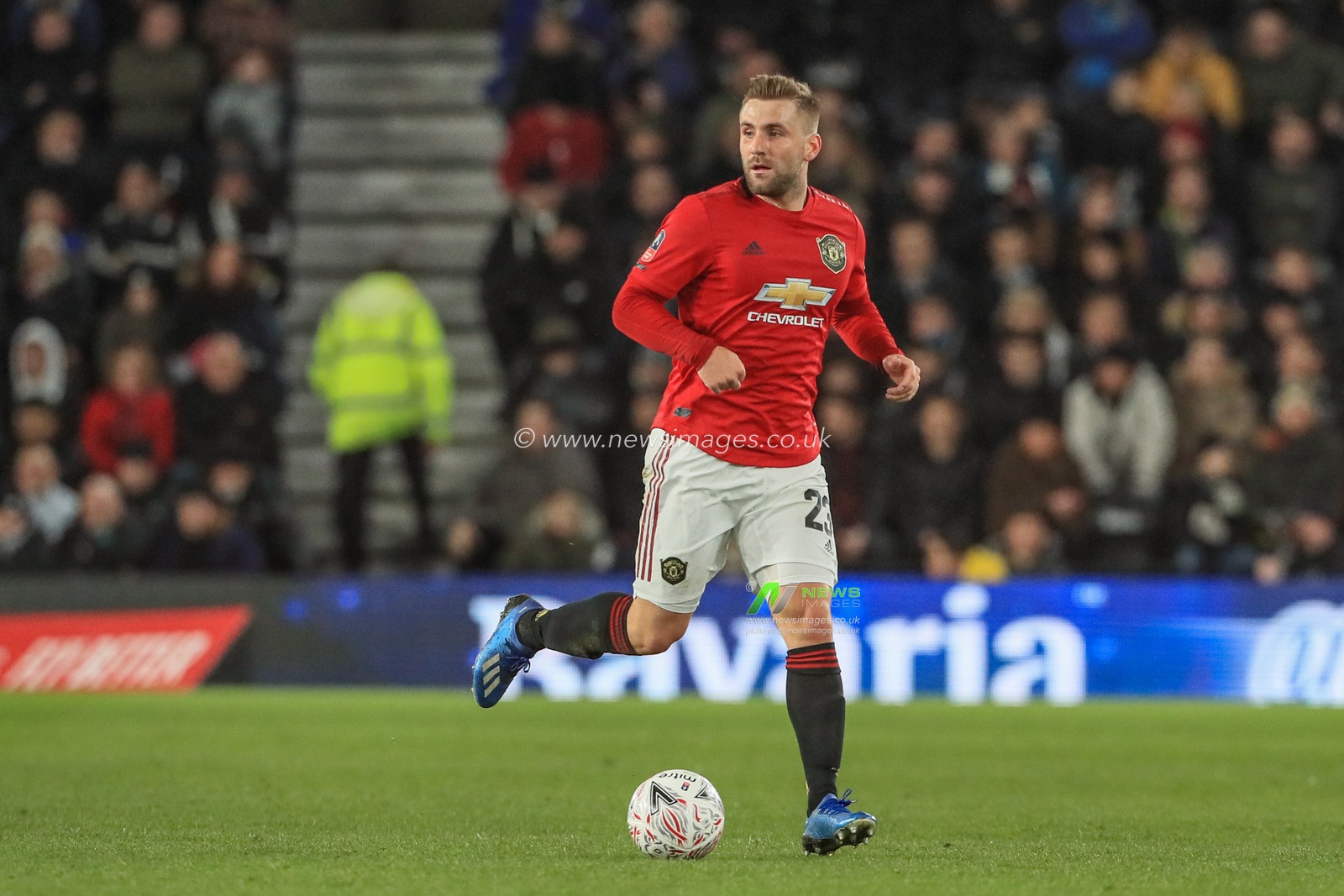 5th March 2020, Pride Park Stadium, Derby, England; Emirates FA Cup 5th Round, Derby County v Manchester United : Luke Shaw (23) of Manchester United in action during the game
