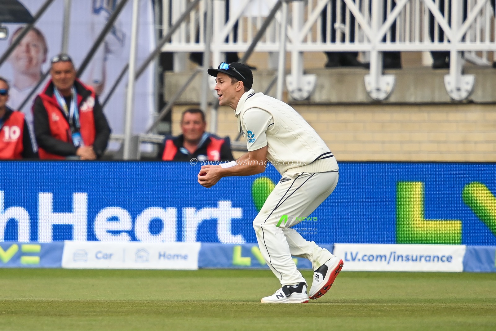 Ben Stokes of England is caught out by Trent Boult of New Zealand