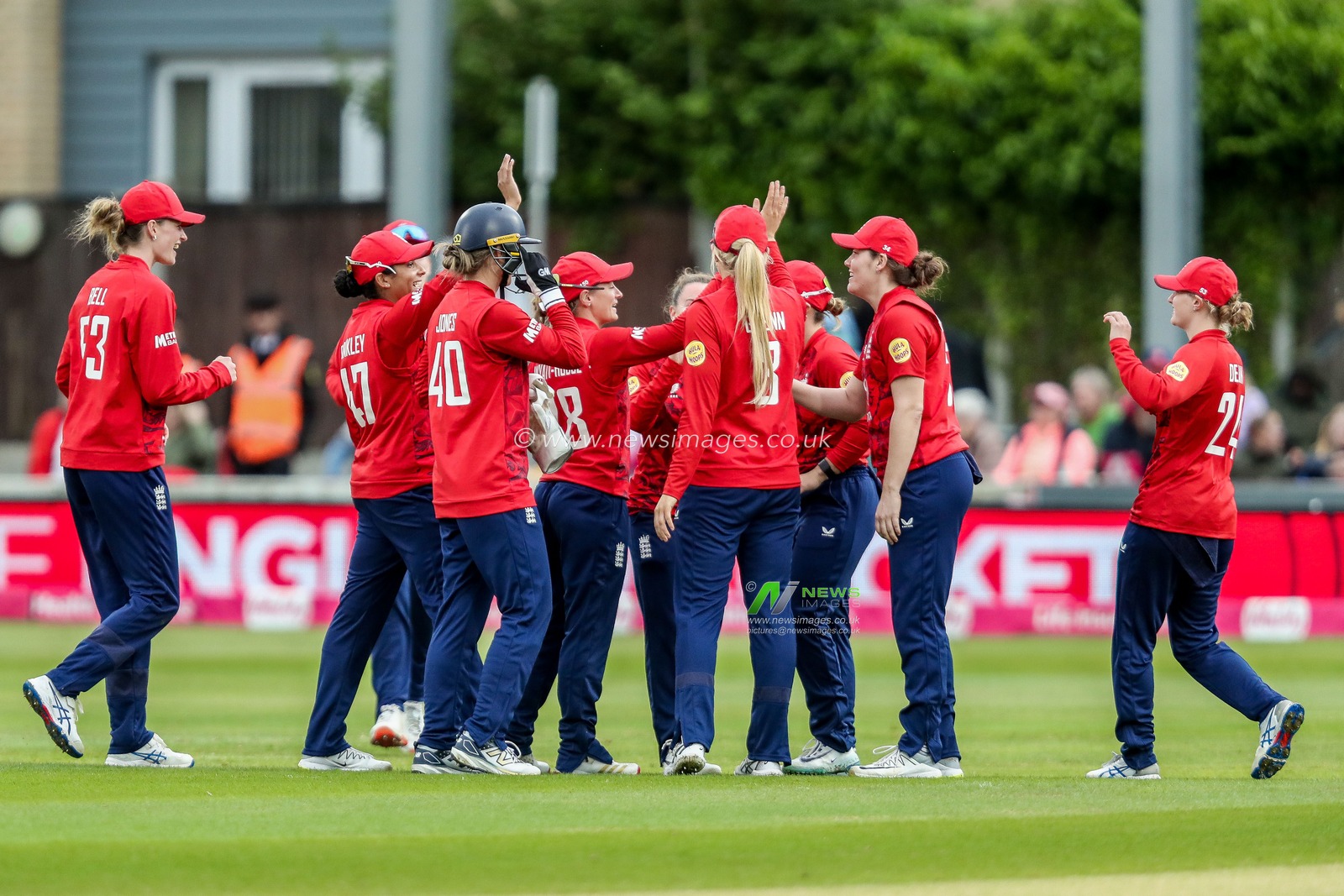 Linsey Smith of England Women celebrates after the dismissal of Jahzara Claxton of West Indies Women during the 3rd Vitality IT20 Series match England Women vs West Indies Women at The Cloud County Ground, Chelmsford, United Kingdom, 26th May 2025

(Photo by Izzy Poles/News Images)