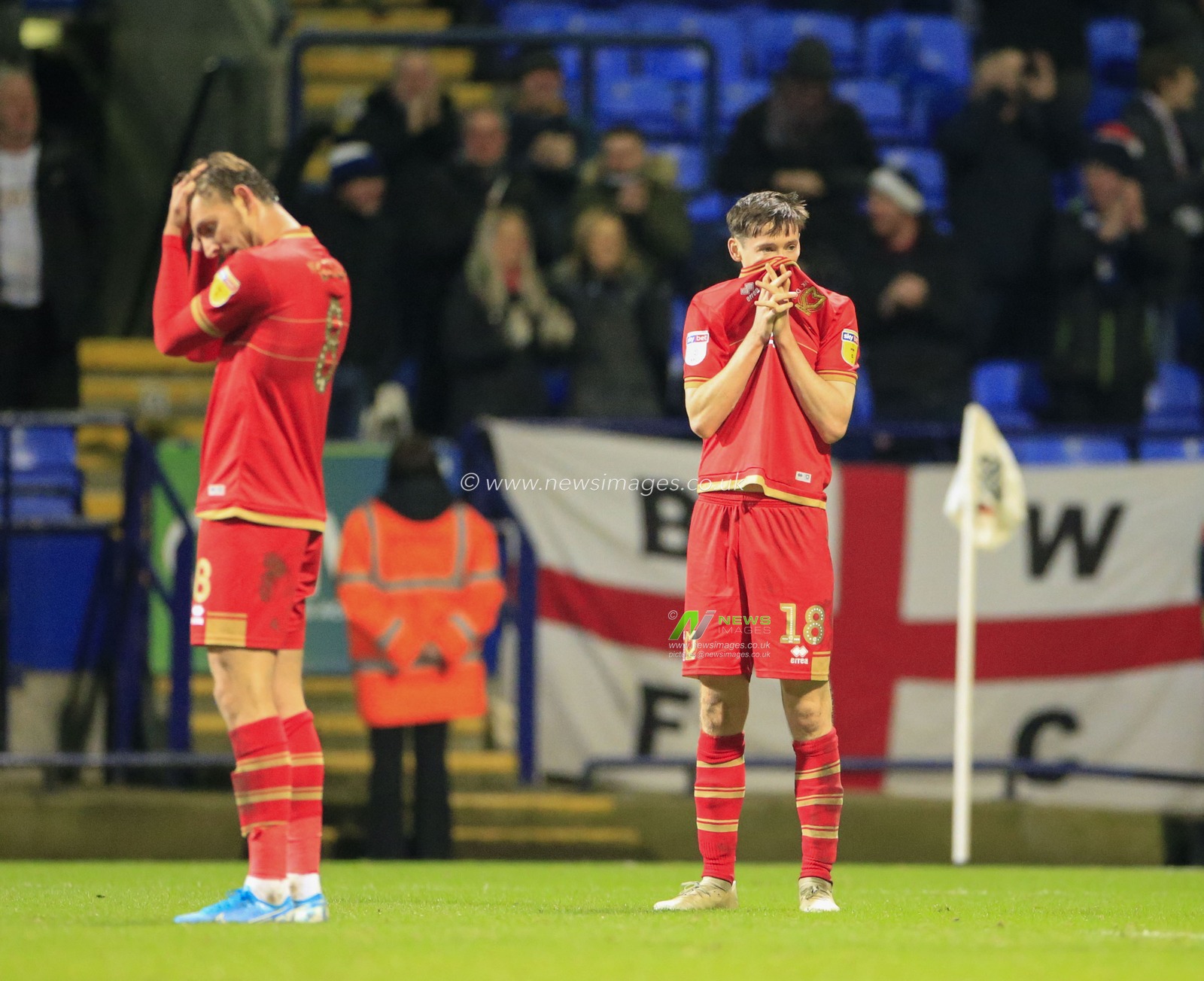 16th November 2019, University of Bolton Stadium, Bolton, England; Sky Bet League 1, Bolton Wanderers v MK Dons : Conor McGrandles (18) of Milton Keynes Dons shows his disappointment after his team concede the winning goal in the 93rd minute

Credit: Conor Molloy/News Images