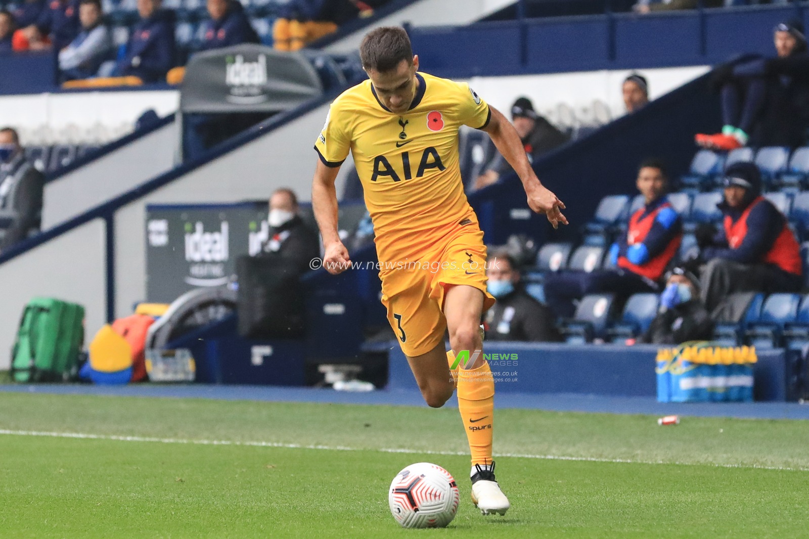 Sergio Reguilon #3 of Tottenham Hotspur breaks with the ball