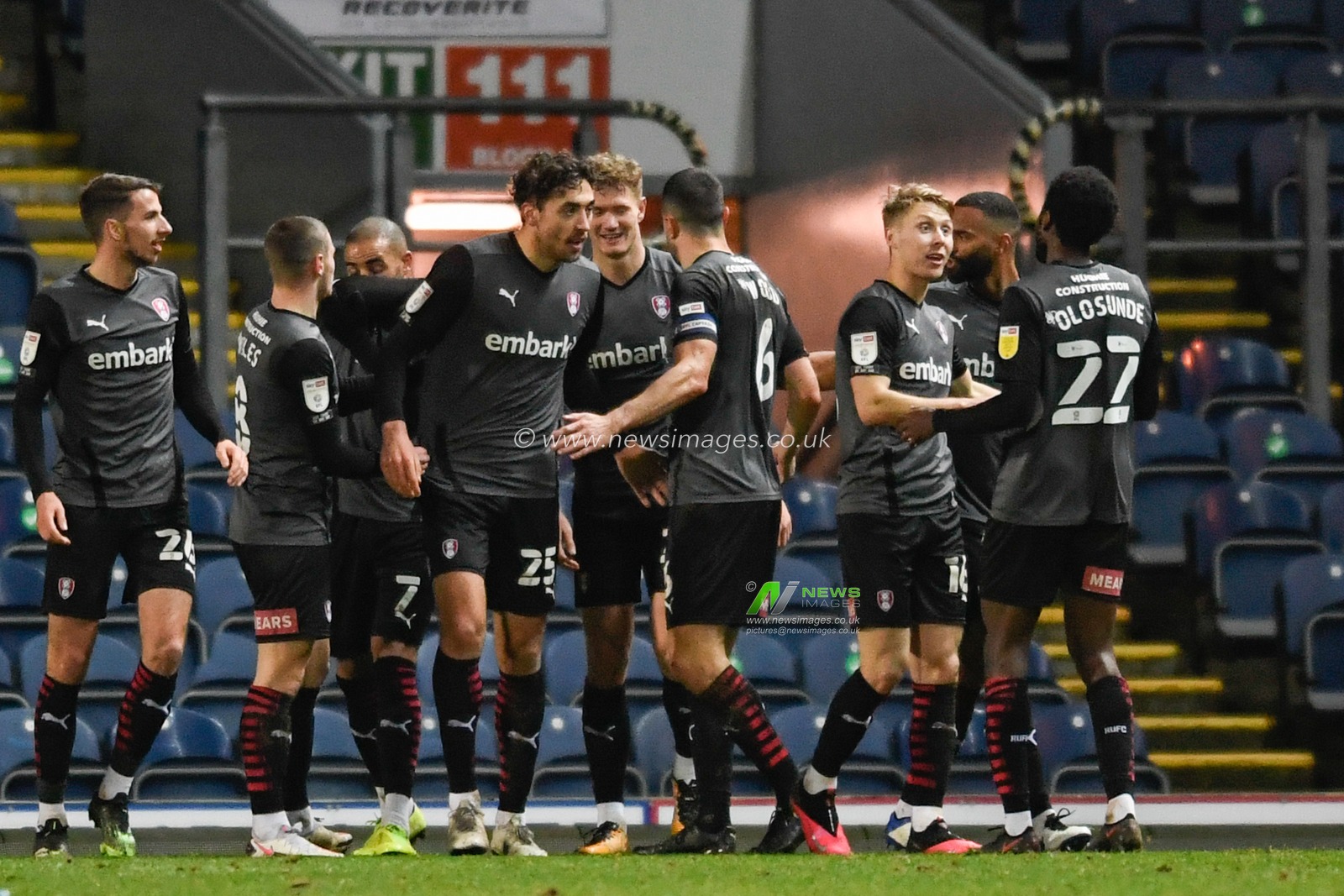 CELEBRATION Michael Smith #24 of Rotherham United celebrates scoring a goal with his team mates to make it 0-1