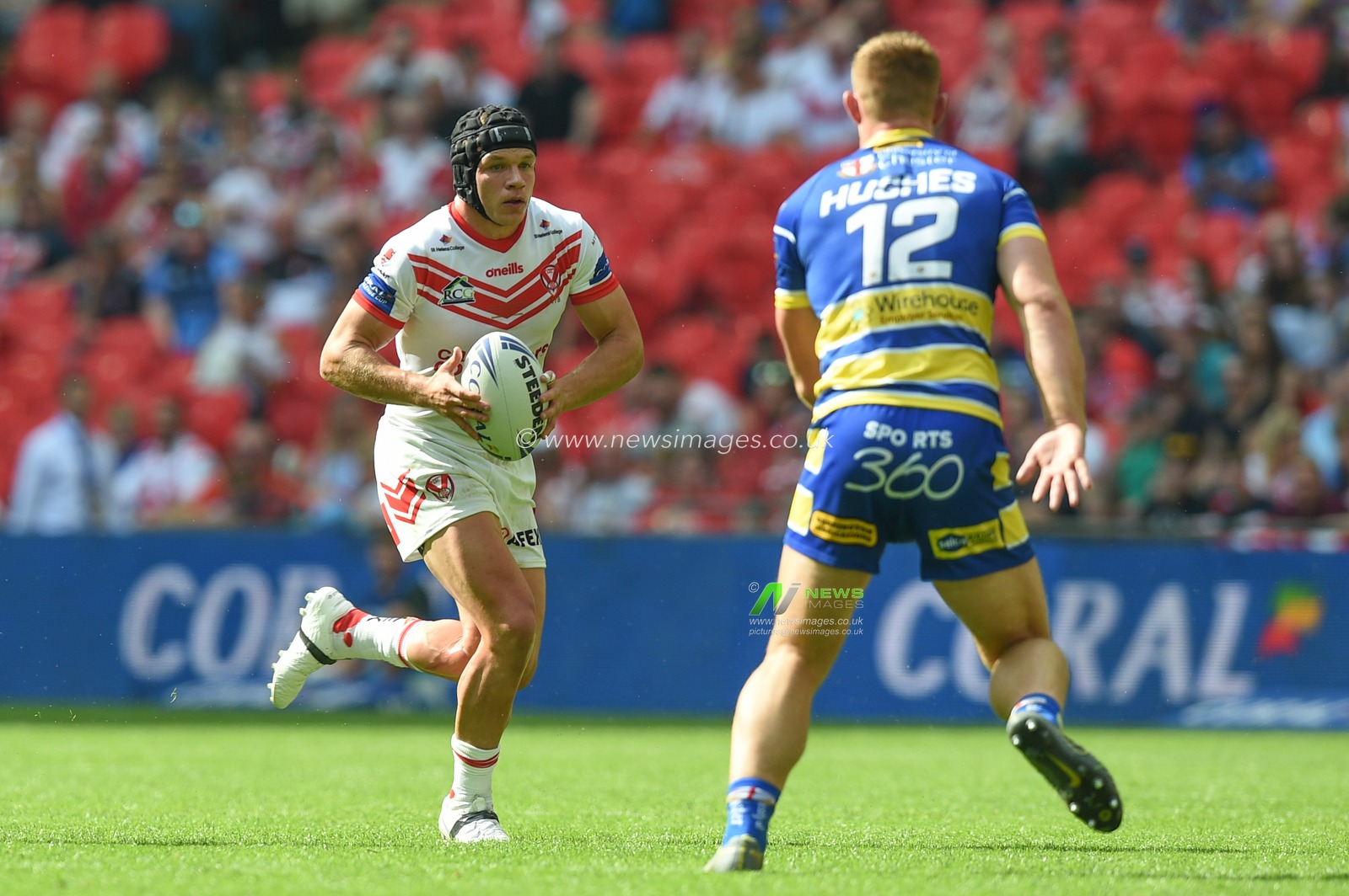 24th August 2019 , Wembley Stadium, London England ; 2019 Coral Challenge Cup Final ; St Helens vs Warrington Wolves ; Jonny Lomax of St Helens in action during the game at the Wembley Stadium



Credit: Richard Long/News Images