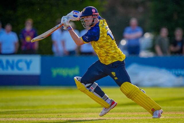 Alex Lees bats during the Vitality Blast T20 match between Derbyshire Falcons and Durham Cricket at The Central Co-Op County Ground, Derby, United Kingdom on 22 May 2026

(Photo by Maynard Manyowa/News Images)