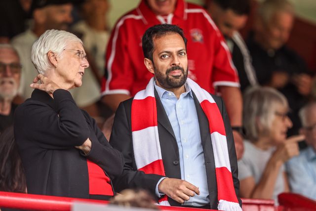 Joint owners, Jean Cryne and Neerav Parekh in attendance  during the Sky Bet League One match Barnsley vs Bromley at Oakwell, Barnsley, United Kingdom on 15 August 2026

(Photo by Alfie Cosgrove/News Images)