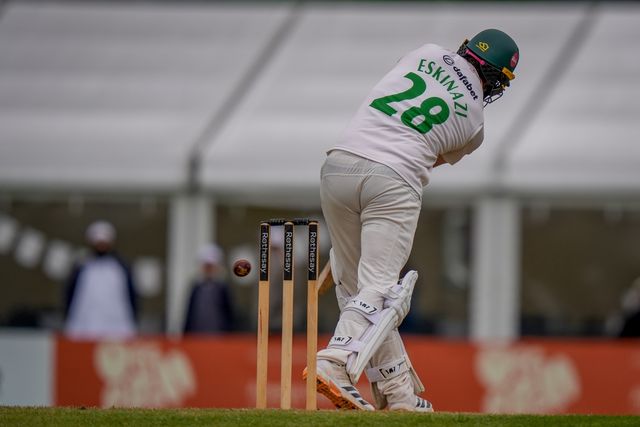 Stephen Eskinazi hits the ball for four during the County Championship Division One day 3 Leicestershire vs Nottinghamshire at Grace Road, Leicester, United Kingdom on 03 May 2026

(Photo by Maynard Manyowa/News Images)