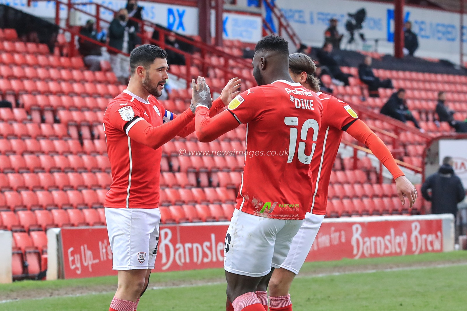 Alex Mowatt #27 of Barnsley celebrates his goal to make it 1-0 as he scores direct from a corner during the Sky Bet Championship Barnsley v Middlesbrough, Oakwell, Barnsley, South Yorkshire, UK, 10/04/2021