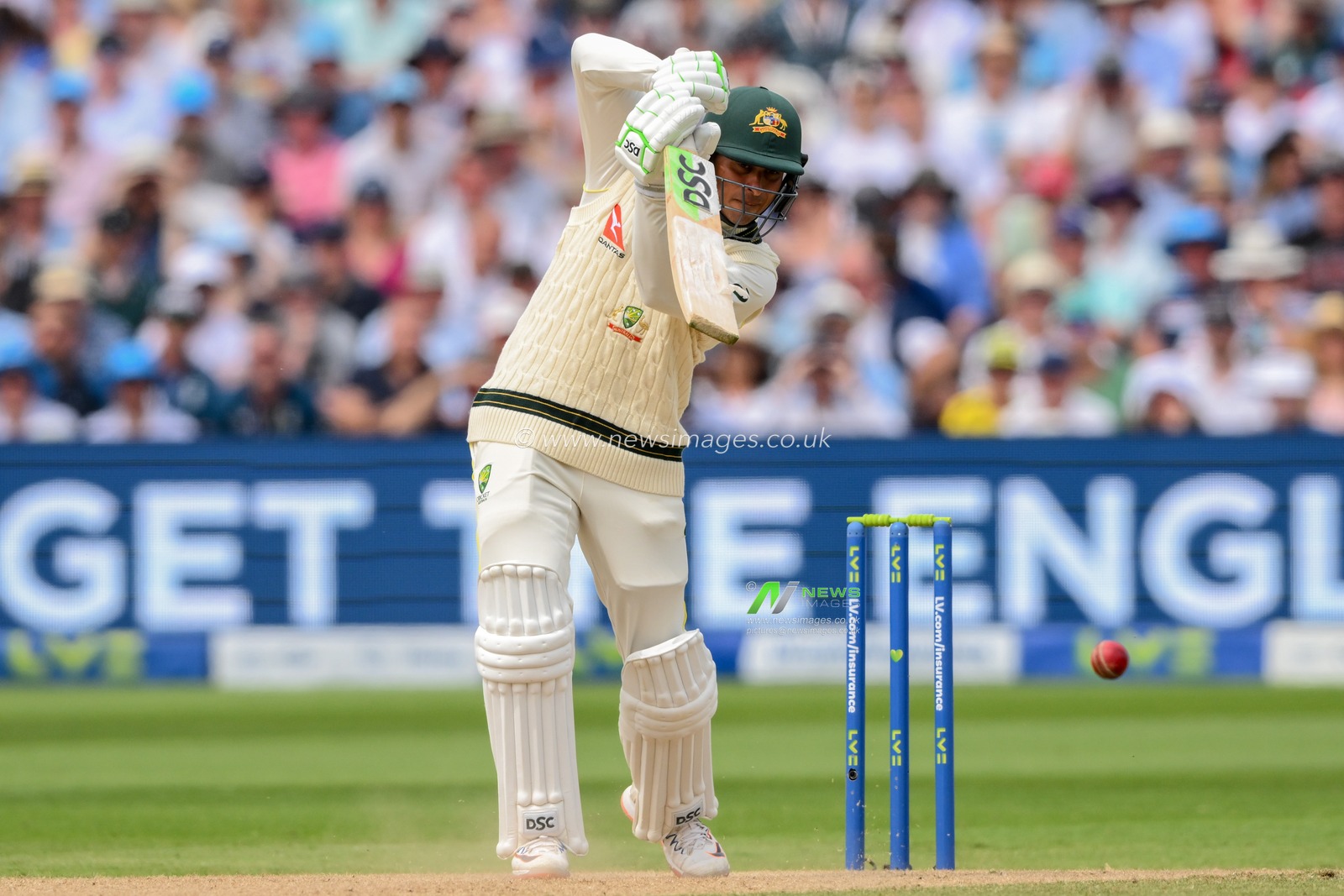 Usman Khawaja of Australia  drives the ball during the LV= Insurance Ashes First Test Series Day 2 England v Australia at Edgbaston, Birmingham, United Kingdom, 17th June 2023

(Photo by Craig Thomas/News Images)