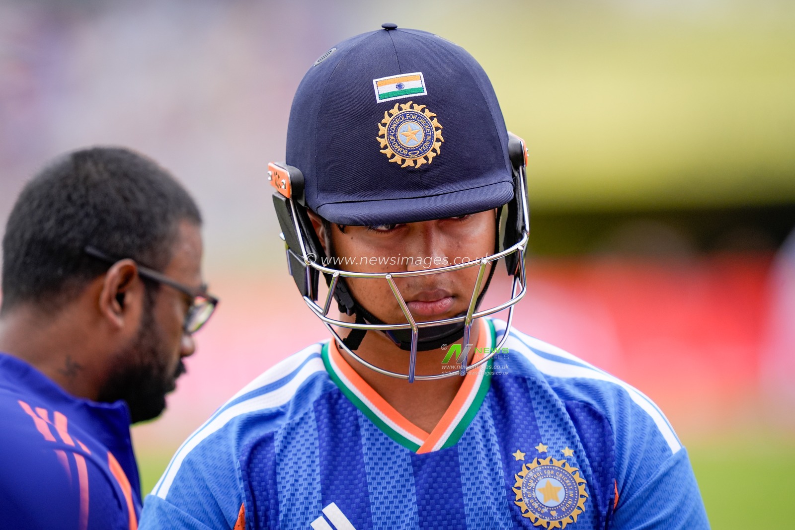 Vaibhav Sooryavanshi of India prepares to walk out to bat during the Second Vitality T20 International match England vs India at Old Trafford, Manchester, United Kingdom on 04 July 2026

(Photo by Maynard Manyowa/News Images)