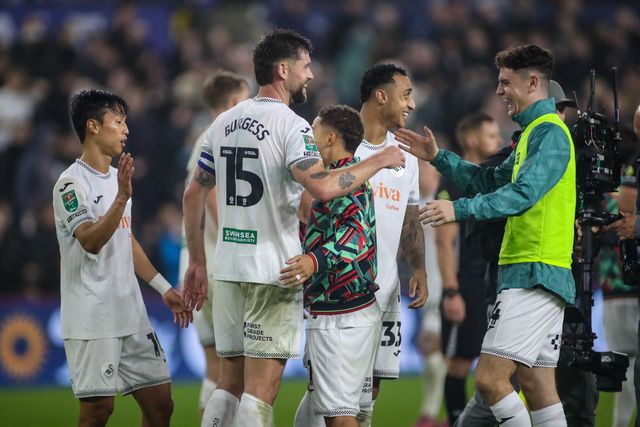 Cameron Burgess of Swansea City celebrates at the end of the match during the Carabao Cup 3rd Round Swansea City vs Nottingham Forest at Swansea.com Stadium, Swansea, United Kingdom, 17th September 2025

(Photo by Andrew Lewis/News Images)