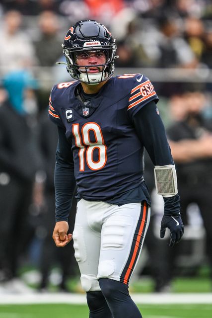 Caleb Williams of the Chicago Bears during the Week 6 match Chicago Bears vs Jacksonville Jaguars at Tottenham Hotspur Stadium, London, United Kingdom, 13th October 2024

(Photo by Craig Thomas/News Images)