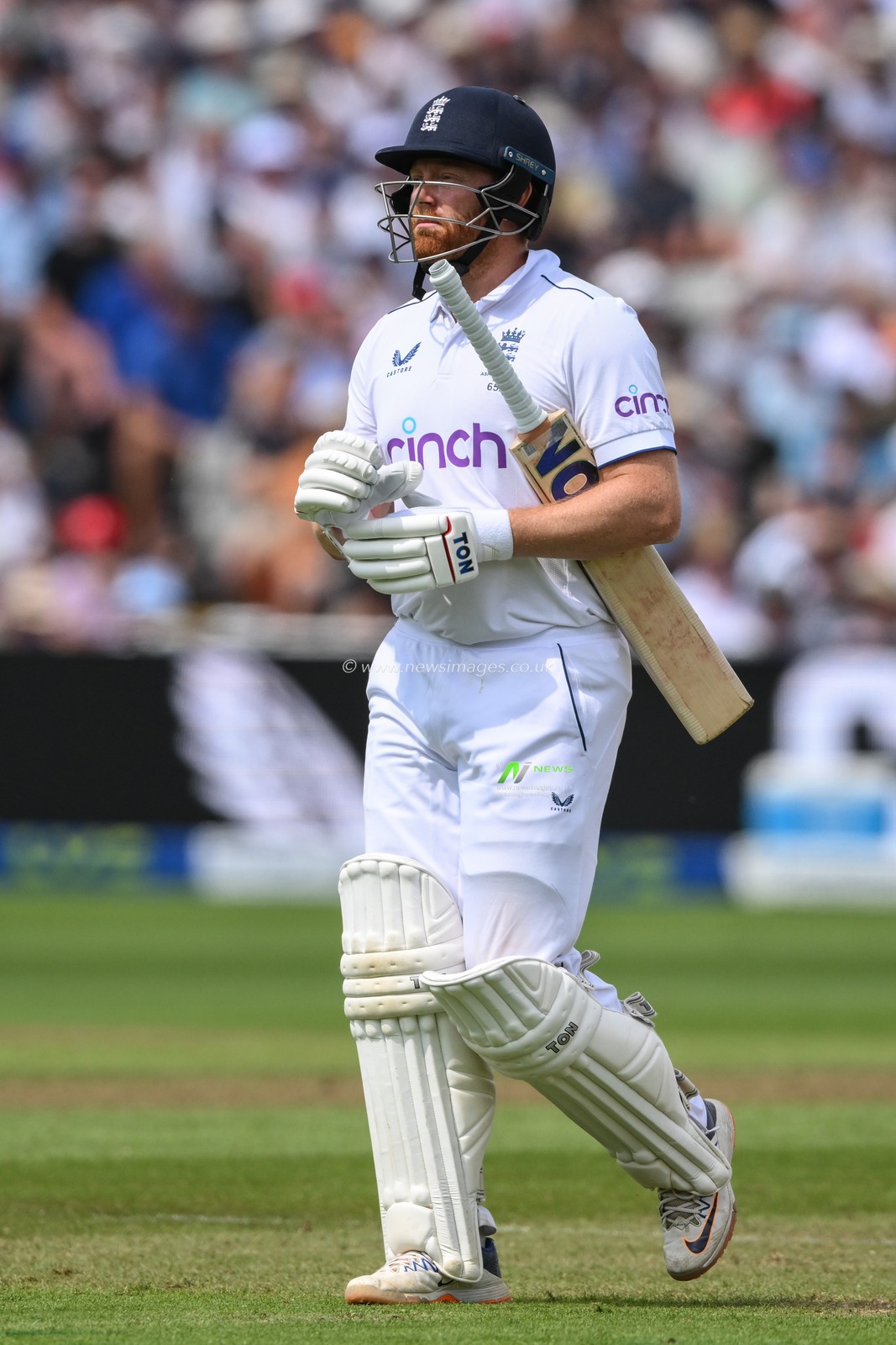 A dejected Jonny Bairstow of England leaves the field of play after being dismissed by Nathan Lyon of Australia during the LV= Insurance Ashes Test Series Day 4 match England vs Australia at Edgbaston, Birmingham, United Kingdom, 19th June 2023

(Photo by Craig Thomas/News Images)