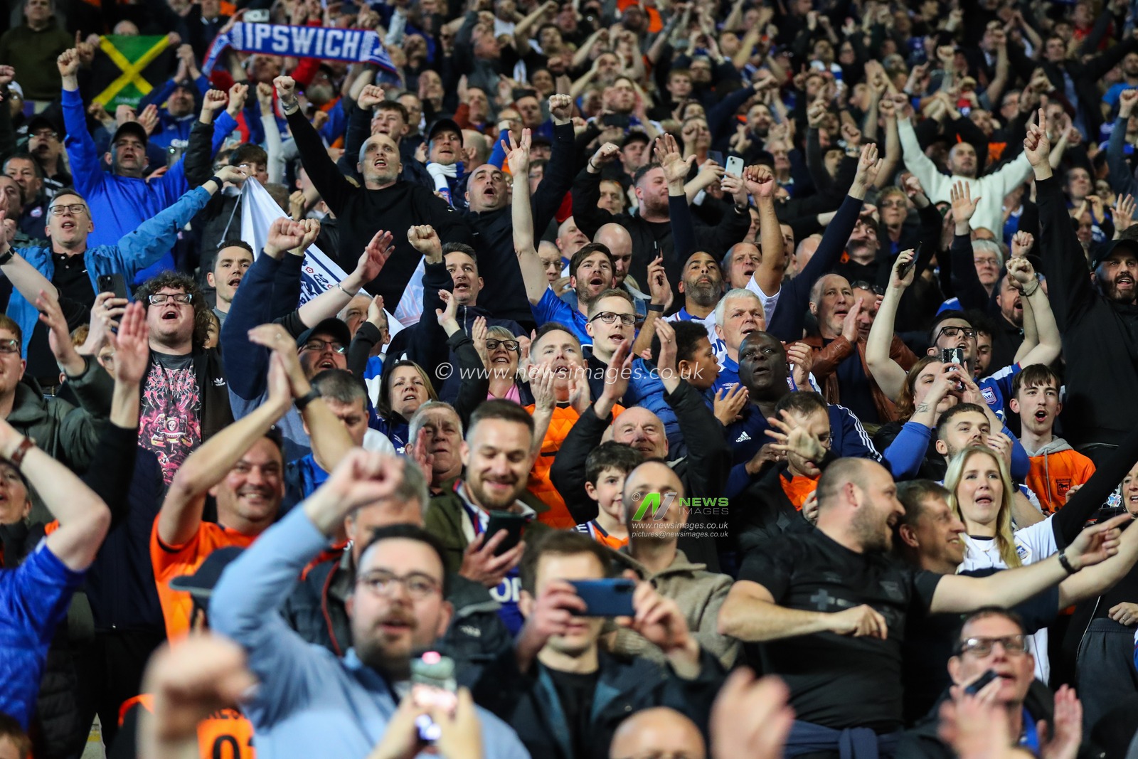 Ipswich Town fans celebrate their teams win after the Sky Bet Championship match Coventry City vs Ipswich Town at Coventry Building Society Arena, Coventry, United Kingdom, 30th April 2024

(Photo by Gareth Evans/News Images)