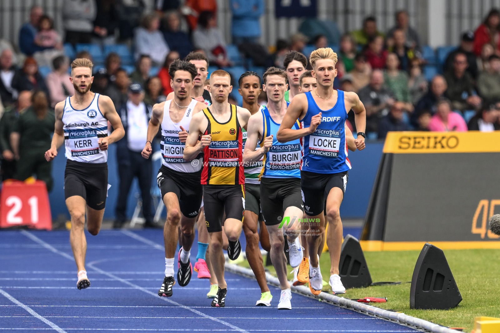 Locke leads on the first lap of the second Heat of the 800m during the Microplus UK Athletics Championships Day 1 at Manchester Regional Arena, Manchester, United Kingdom, 29th June 2024

(Photo by Craig Thomas/News Images)