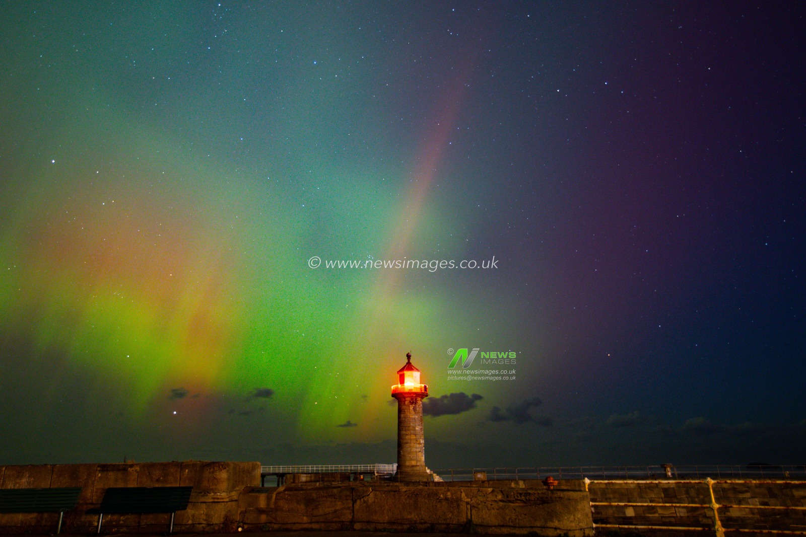 Northern Lights also know as the Aurora Borealis shines across Whitby Harbour, Whitby, United Kingdom, 10th October 2024

(Photo by Alfie Cosgrove/News Images)
