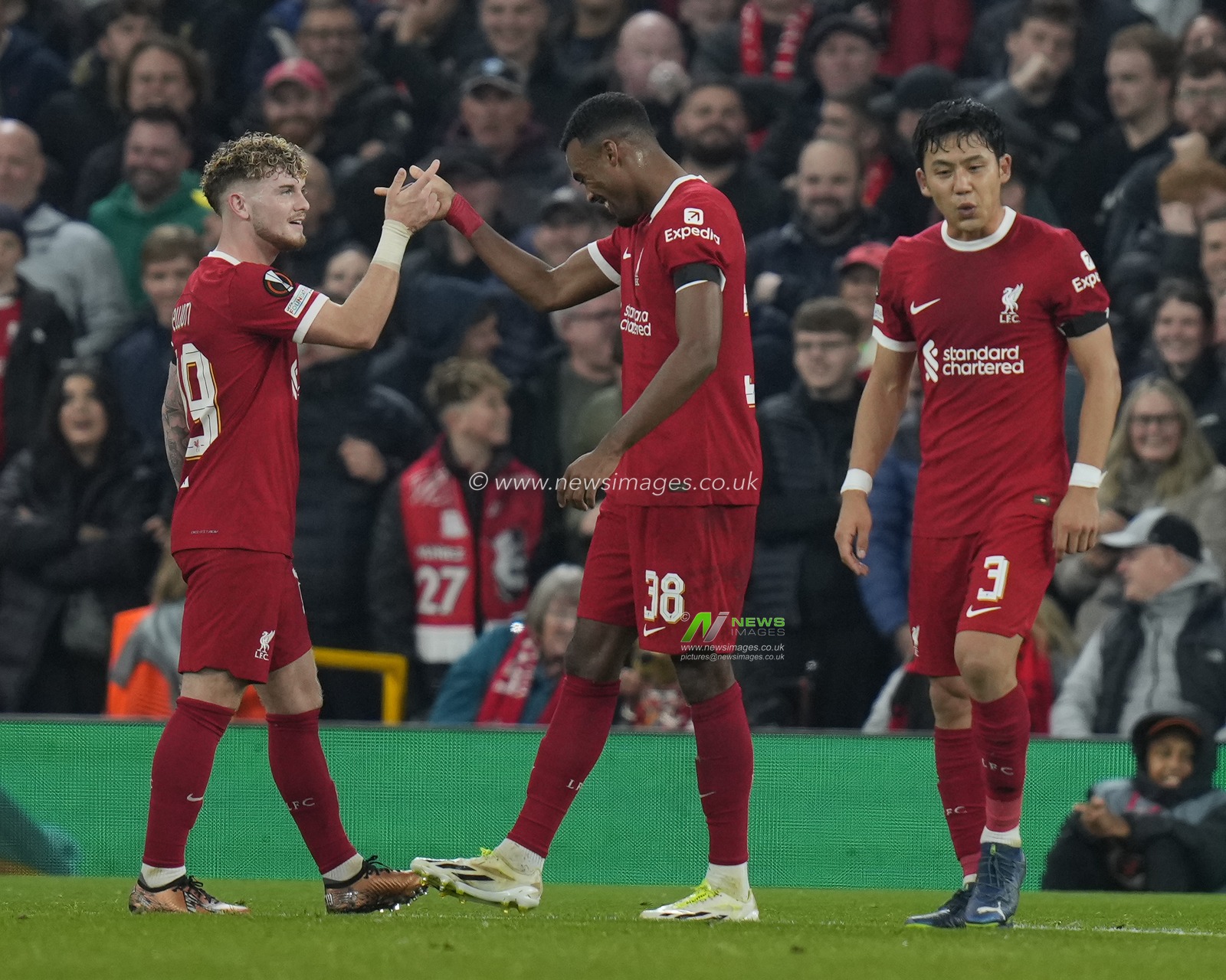 Ryan Gravenberch #38 of Liverpool celebrates scoring. To make it 4-1 during the UEFA Europa League match Liverpool vs Toulouse at Anfield, Liverpool, United Kingdom, 26th October 2023

(Photo by Steve Flynn/News Images)