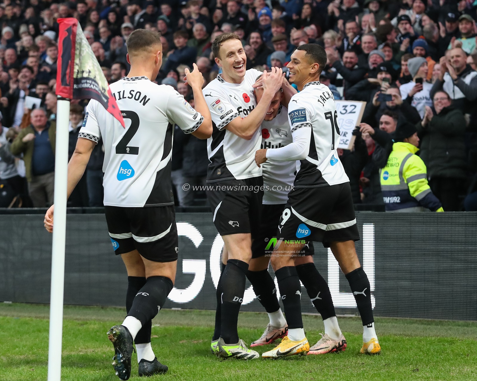 Jerry Yates of Derby County celebrates his goal to make it 1-0 to Derby County during the Sky Bet Championship match Derby County vs Plymouth Argyle at Pride Park Stadium, Derby, United Kingdom, 9th November 2024

(Photo by Lee Keuneke/News Images)