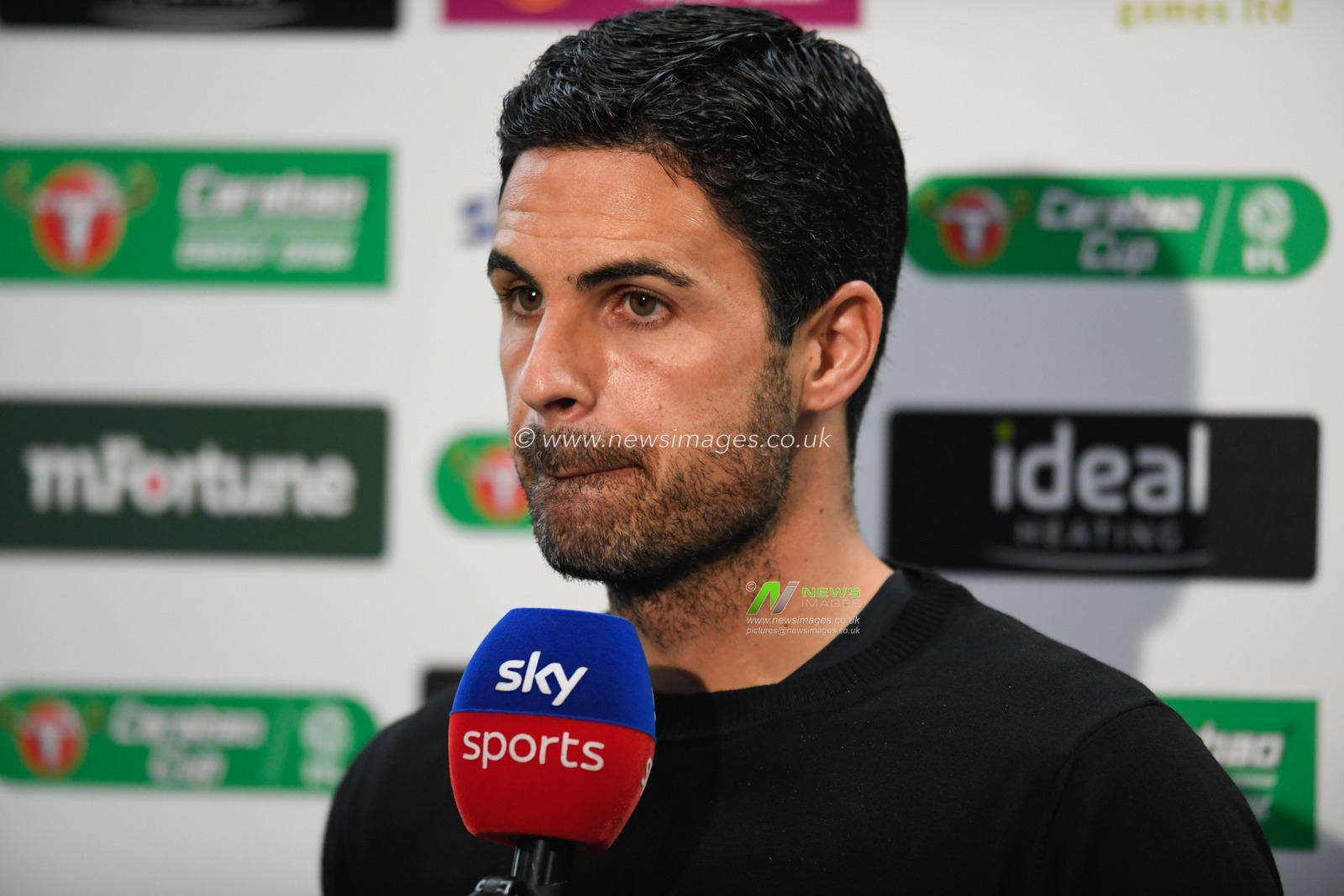 Mikel Arteta manager of Arsenal speaks to the media before the game