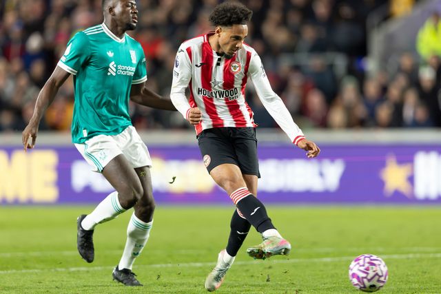 Kevin Schade of Brentford scores 2-0 during the Premier League match Brentford vs Liverpool at The Gtech Community Stadium, London, United Kingdom, 25th October 2025

(Photo by Ian Stephen/News Images)