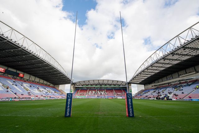 A general view of the DW Stadium, Home of Wigan Warriors, during the Betfred Super League Round 8 match Wigan Warriors vs Castleford Tigers at DW Stadium, Wigan, United Kingdom, 19th April 2024

(Photo by Craig Thomas/News Images)