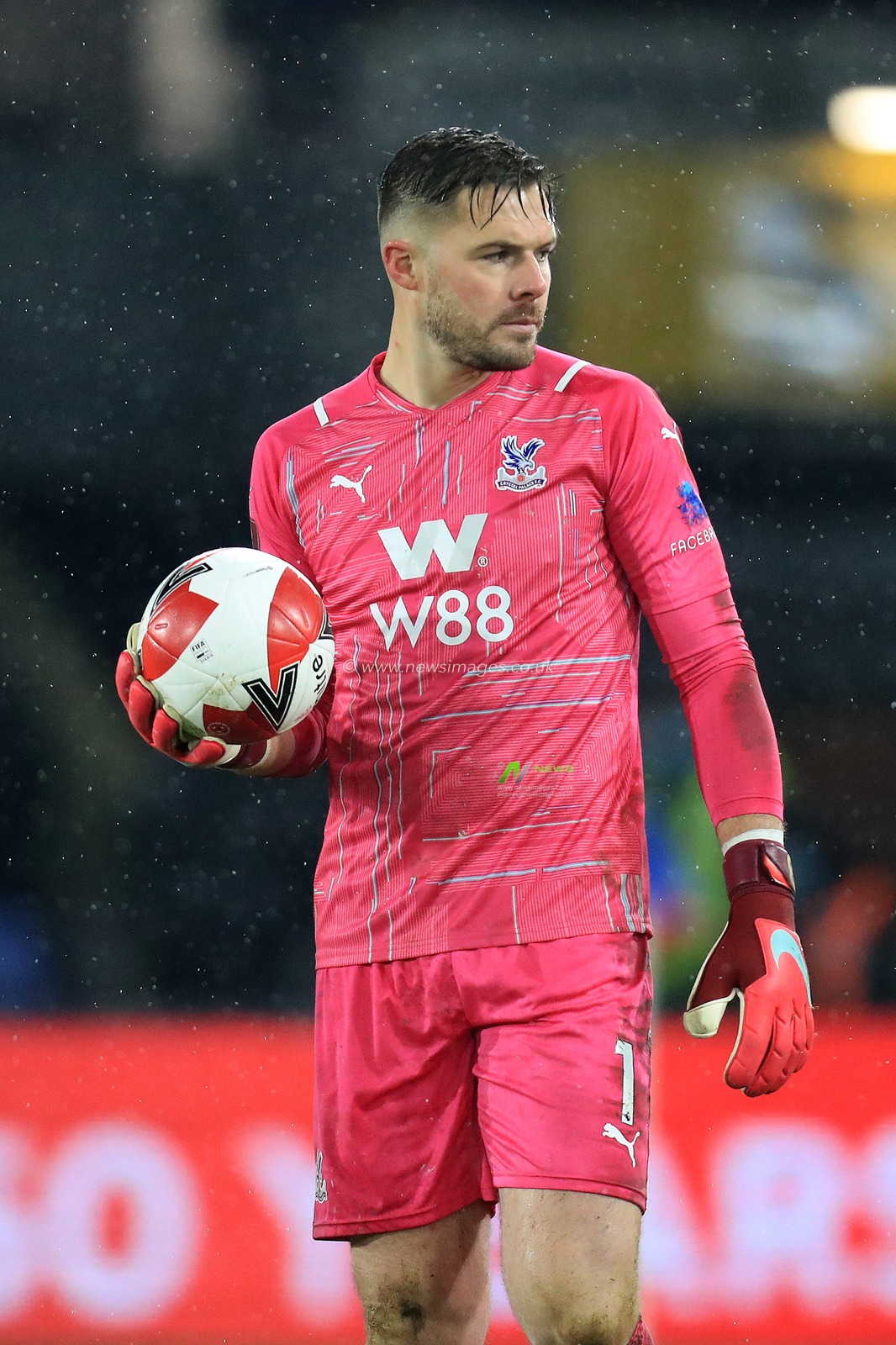 Jack Butland #1 of Crystal Palace with the ball.