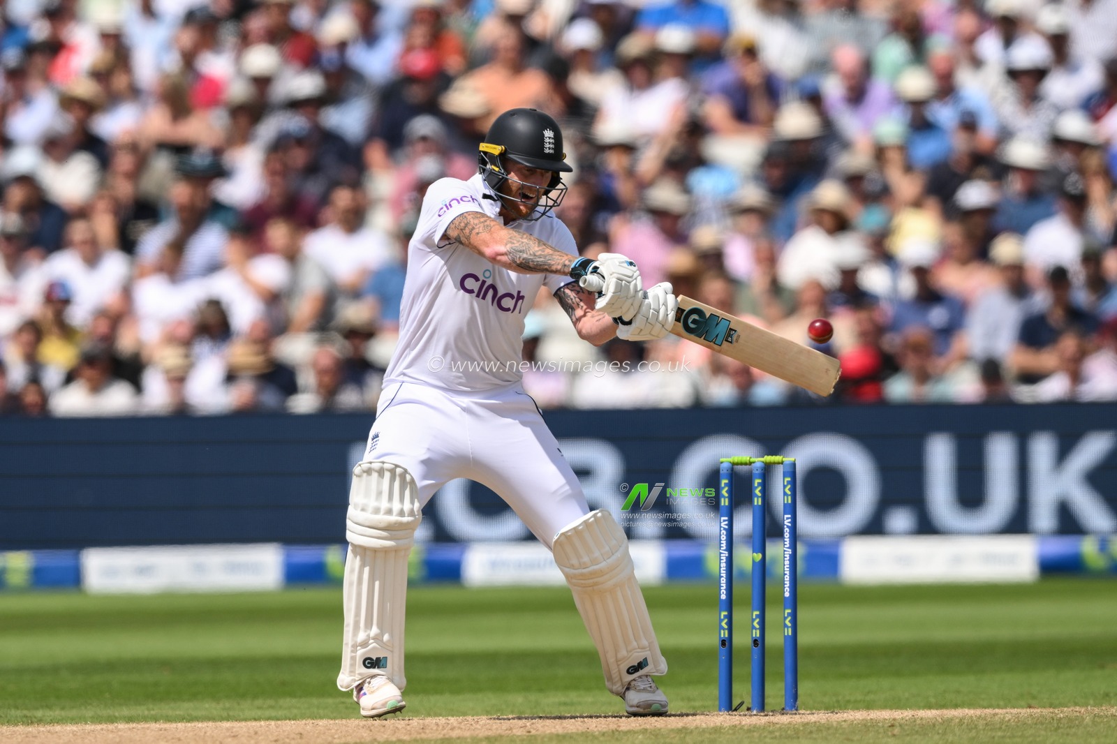 Ben Stokes of England drives the ball during the LV= Insurance Ashes Test Series Day 4 match England vs Australia at Edgbaston, Birmingham, United Kingdom, 19th June 2023

(Photo by Craig Thomas/News Images)