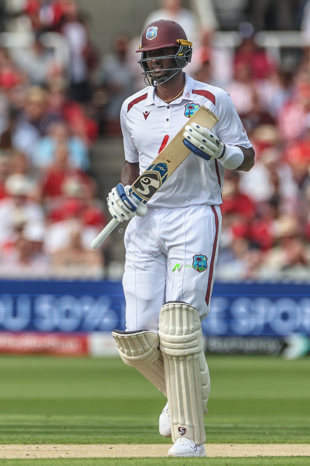 Jason Holder of West Indies makes one run during the Rothesay Test Match Day Two England v West Indies at Lords, London, United Kingdom, 11th July 2024

(Photo by Mark Cosgrove/News Images)