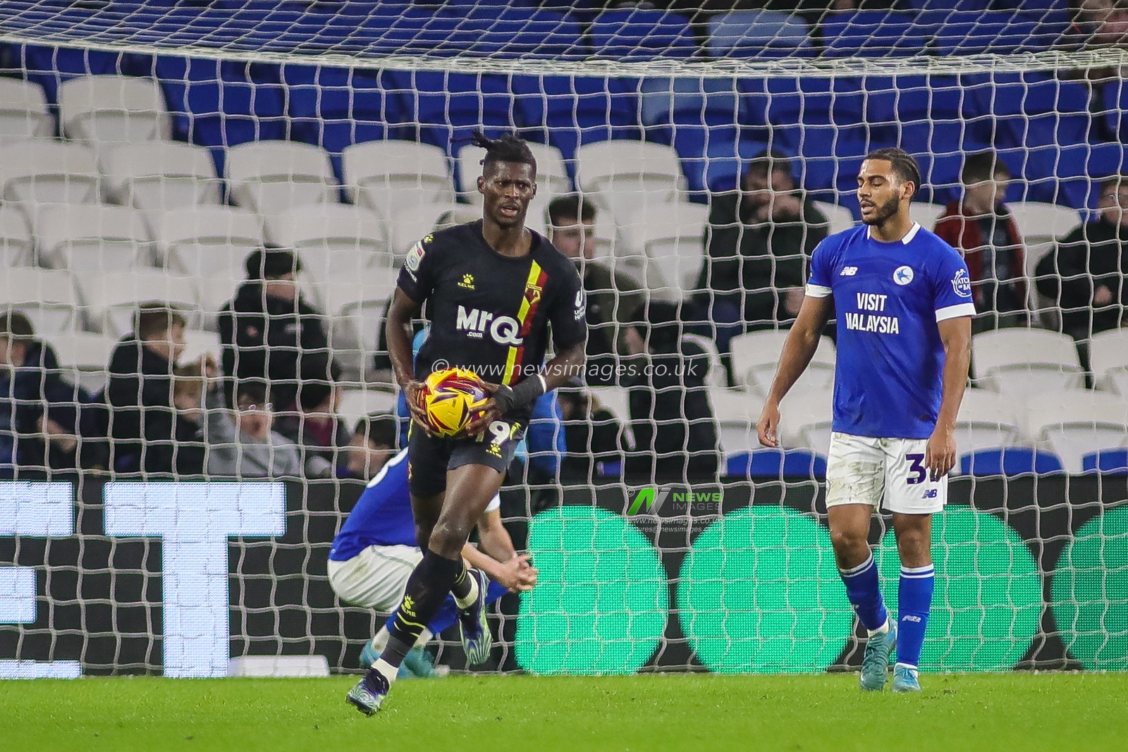 Yakou MÃ©Ã¯te of Cardiff City celebrates scoring his teams first goal during the Sky Bet Championship match Cardiff City vs Watford at Cardiff City Stadium, Cardiff, United Kingdom, 14th January 2025

(Photo by Andrew Lewis/News Images)