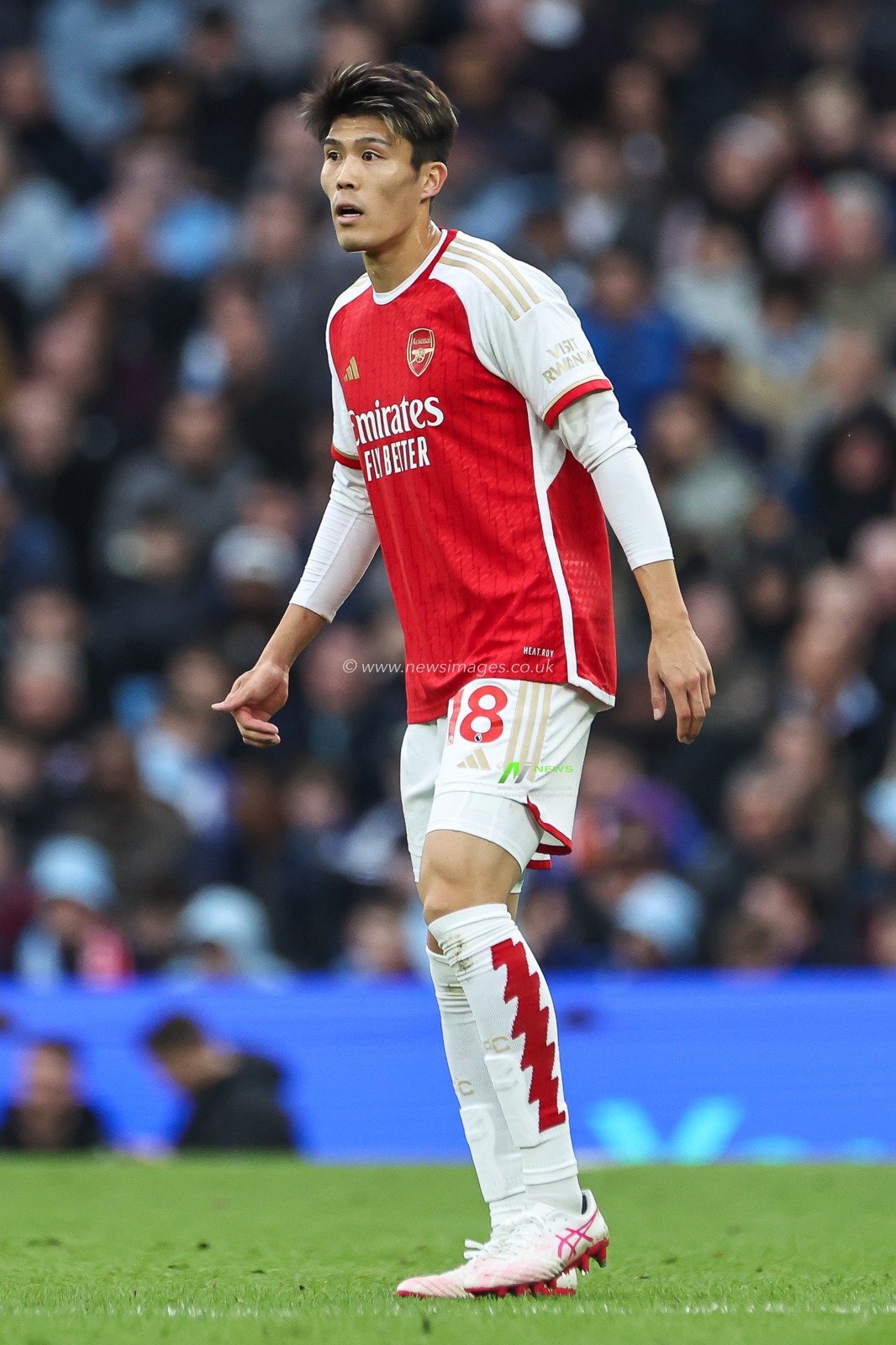 Takehiro Tomiyasu of Arsenal during the Premier League match Manchester City vs Arsenal at Etihad Stadium, Manchester, United Kingdom, 31st March 2024

(Photo by Mark Cosgrove/News Images)