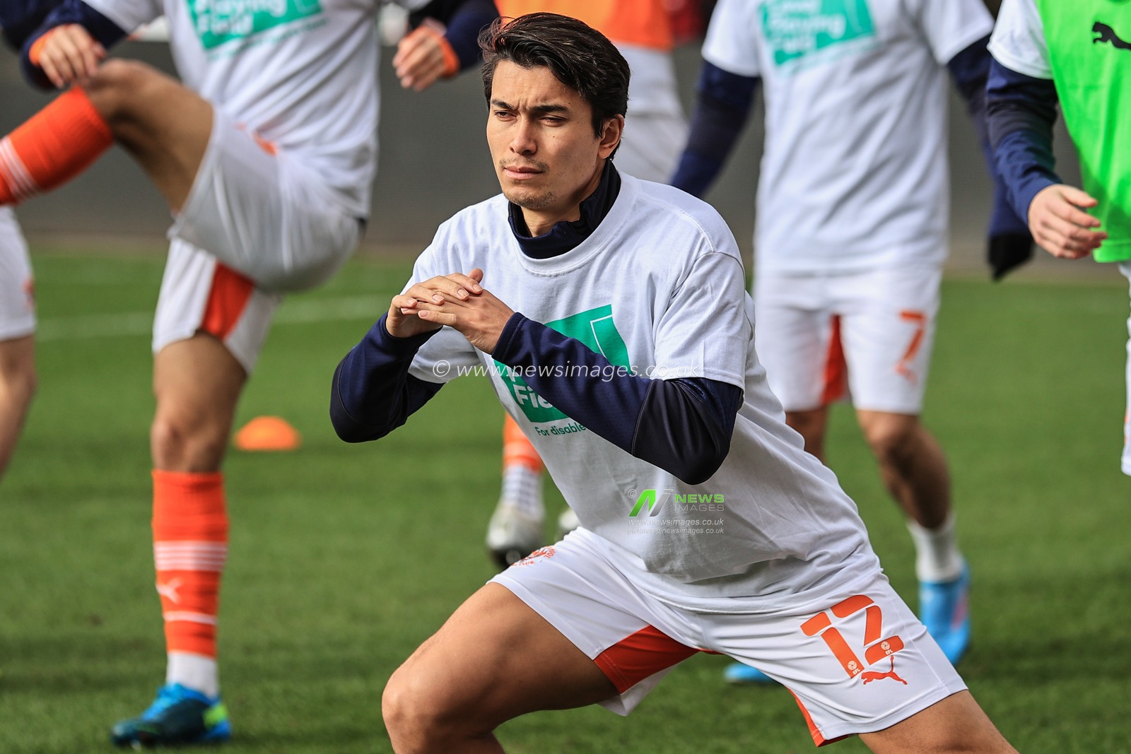 Kenny Dougall #12 of Blackpool during the pre-game warmup